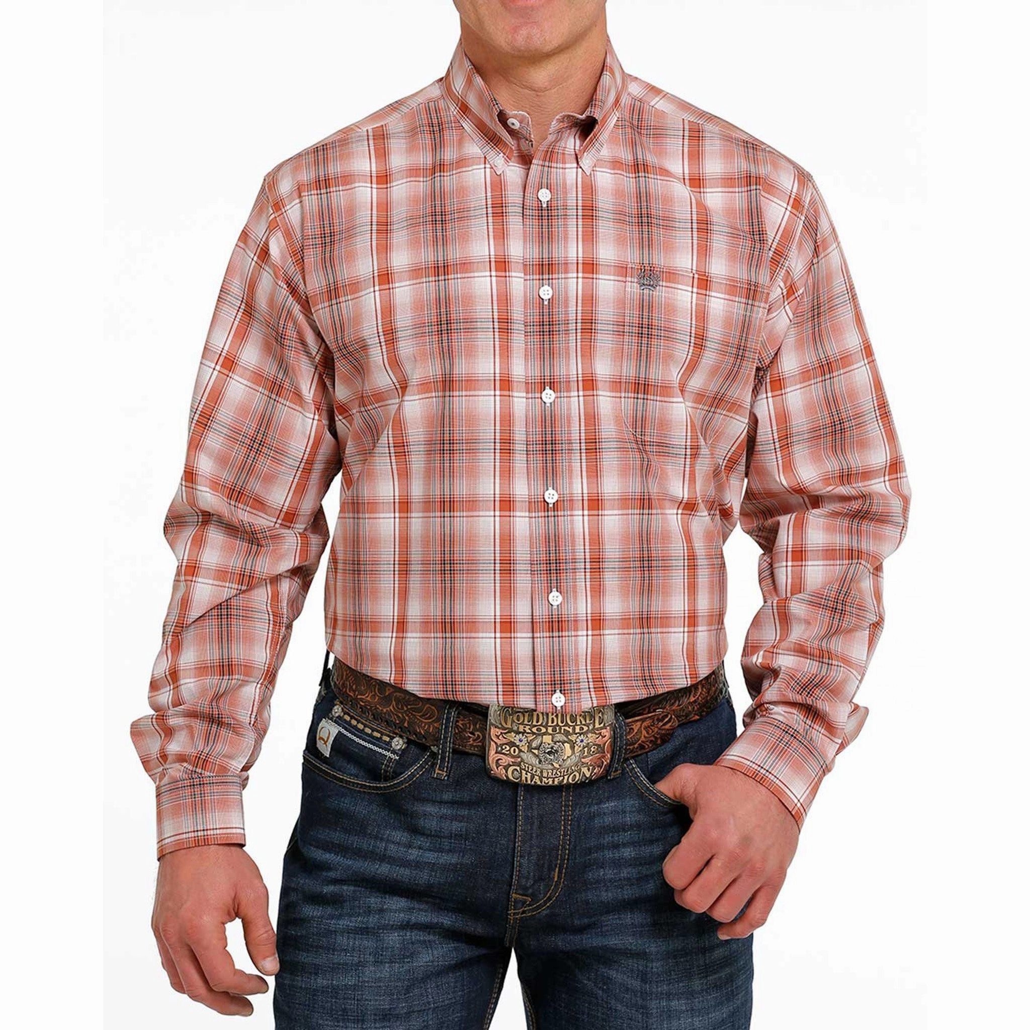 Cinch Men's Orange Plaid Shirt Chic Look
