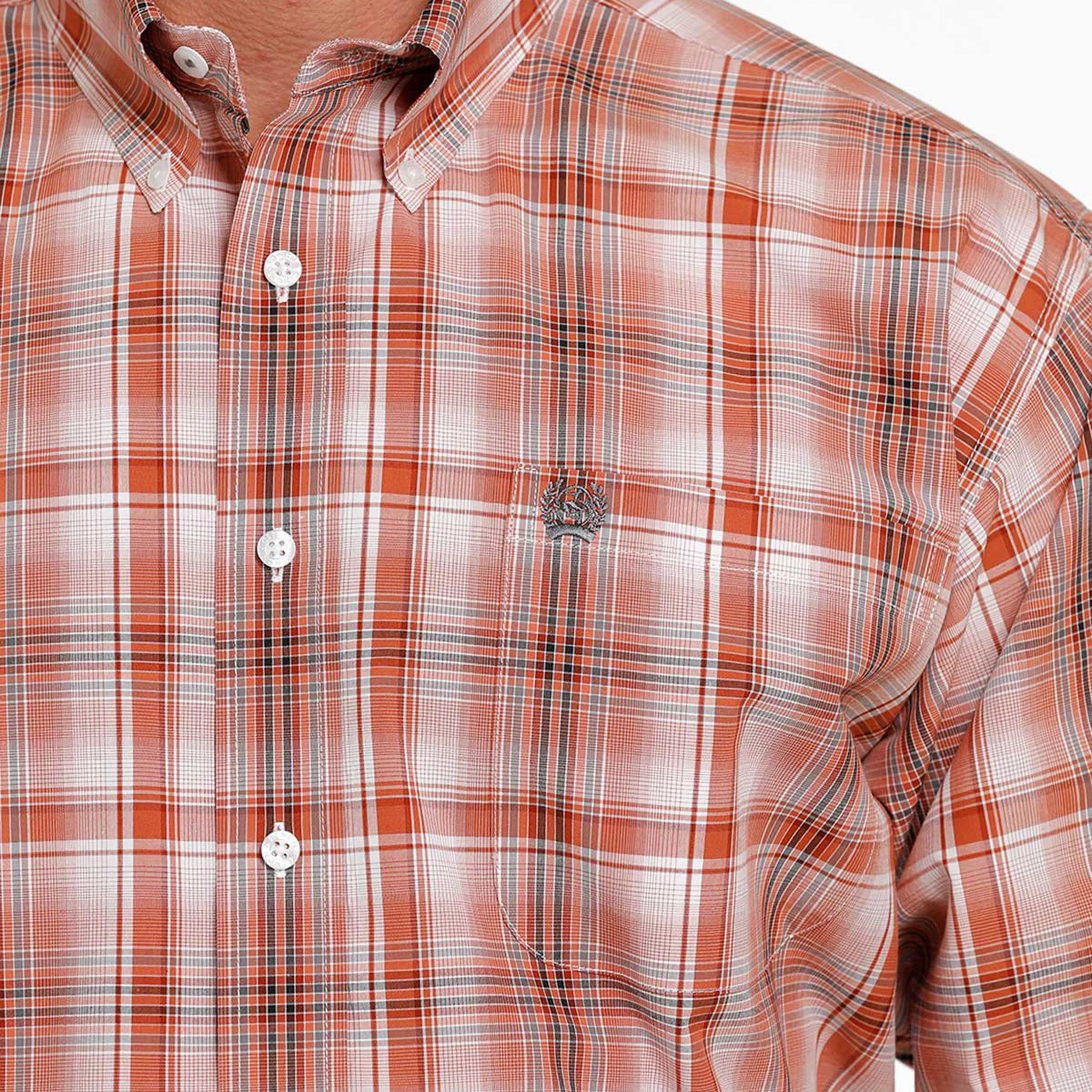 Cinch Men's Orange Plaid Shirt Tall friendly