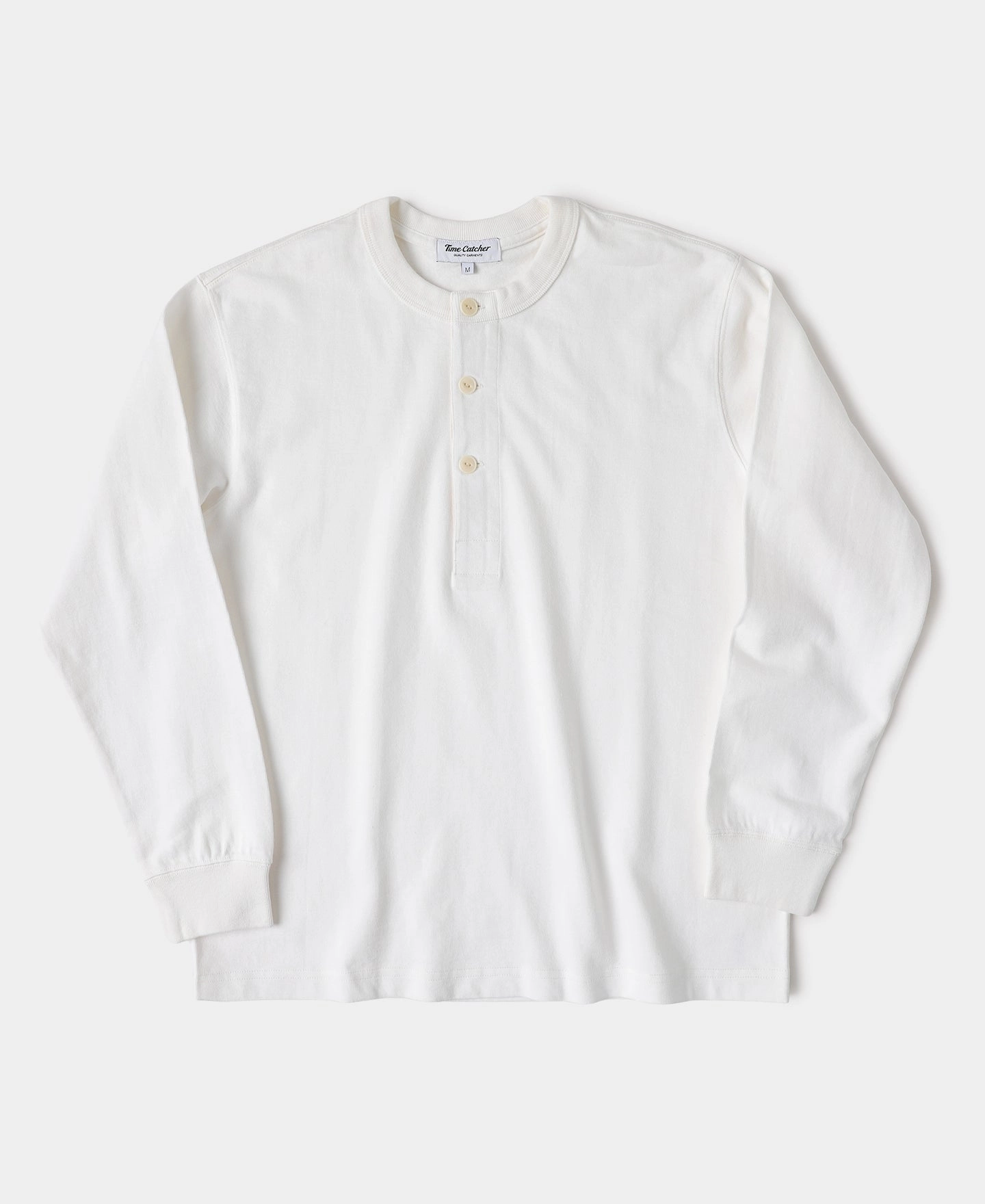 1930s 10.5 oz Cotton Loopwheel Tubular Henley Shirt - White Cozy and Soft Slim fit clothing