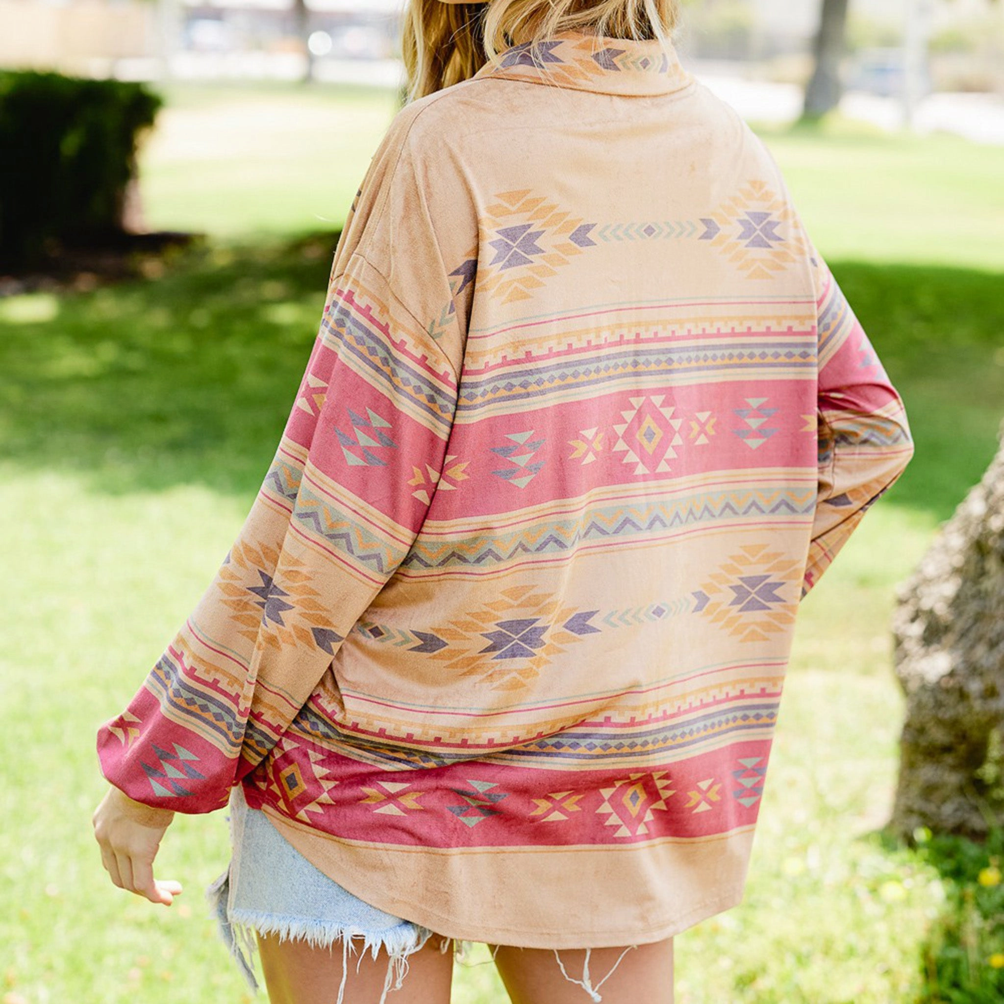Cozy Wear Thermal Regulation Technology Aztec Suede Shirt Cardigan