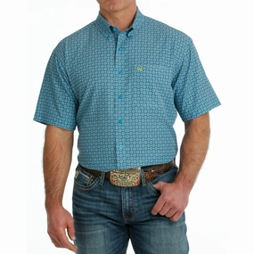 Cinch Men's Short Sleeve Blue  Arenaflex Adjustable Hem