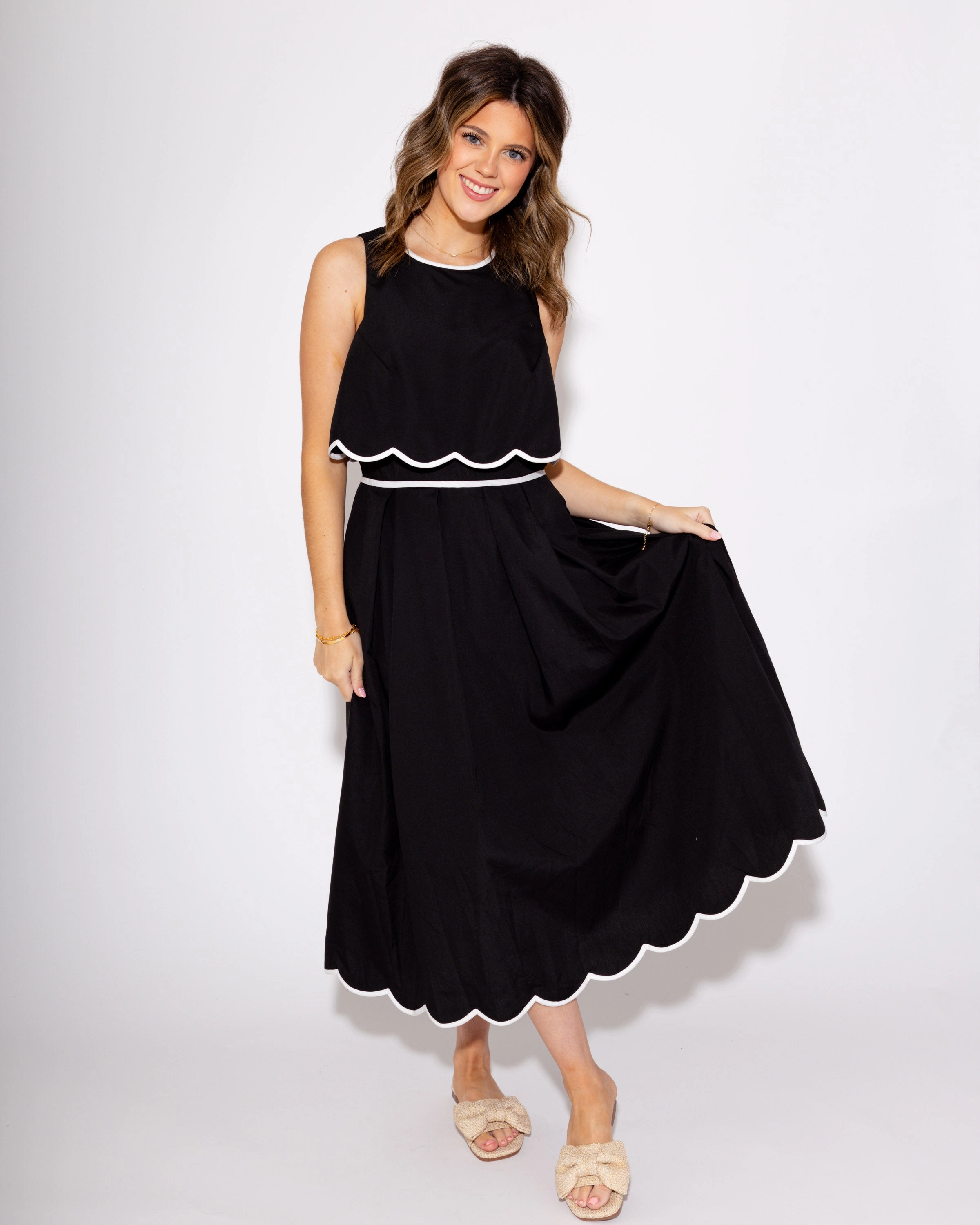 Comfortable fit dress for all body types Black Scalloped Serenade Dress