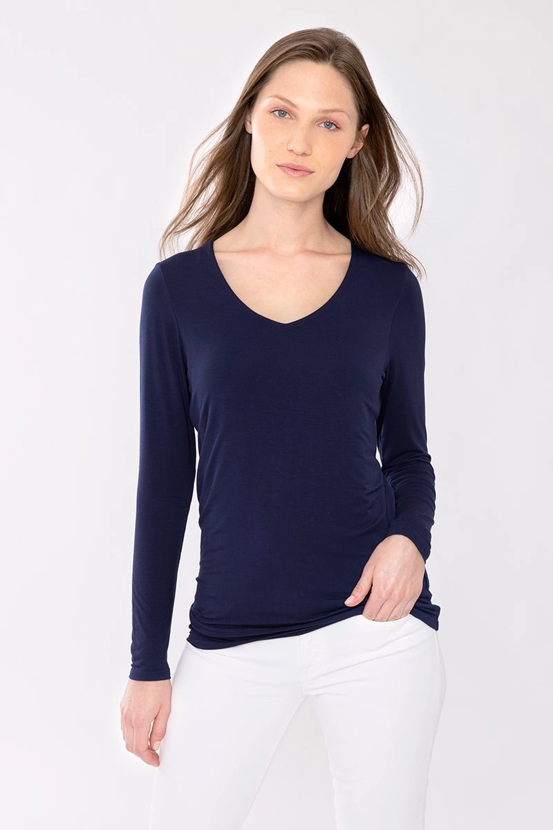 Bamboo Long Sleeve Vee Heathered Effect