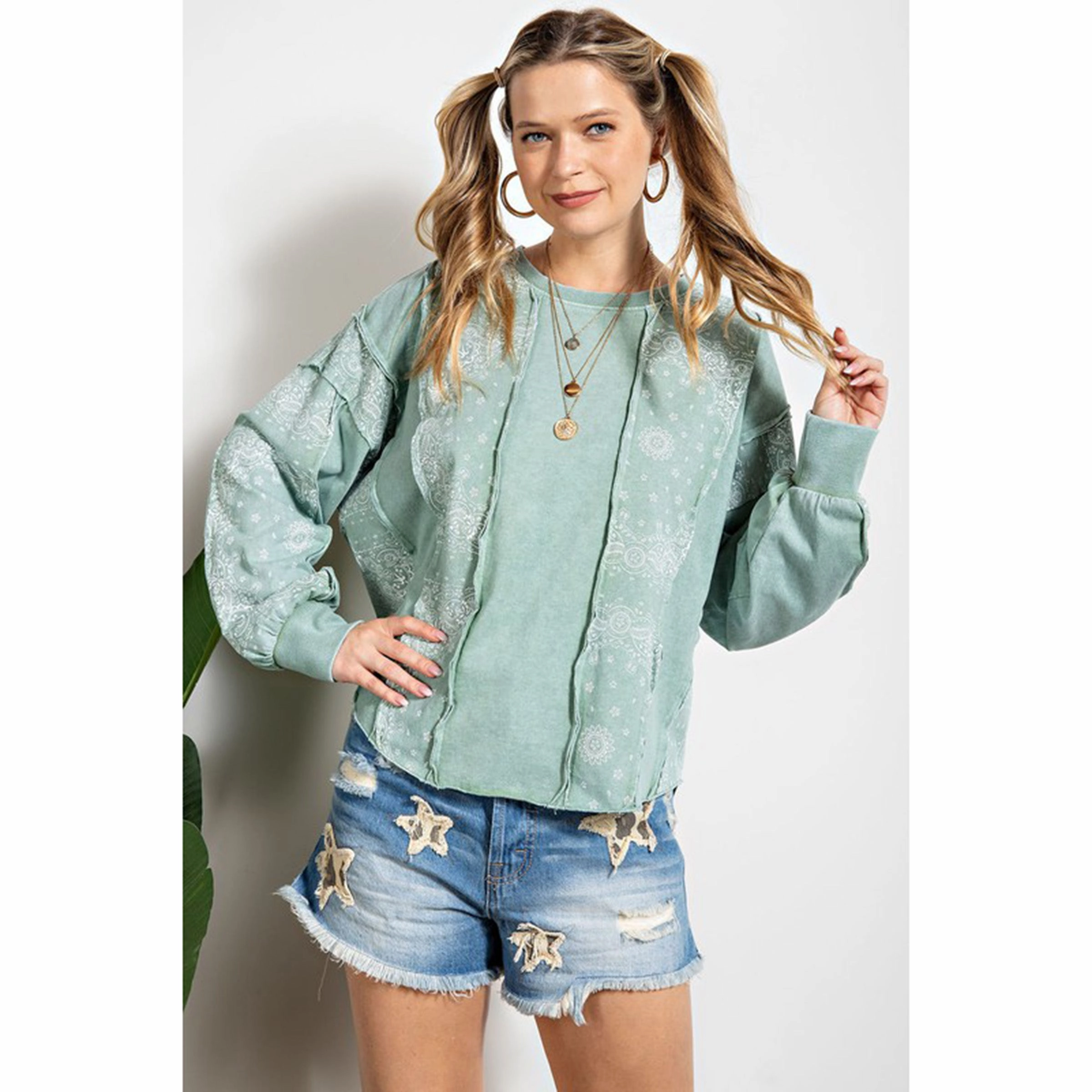 Relaxed Fit Shirt Abrasion Resistant Fabric Bandana/Paisley Printed Mineral Washed Top