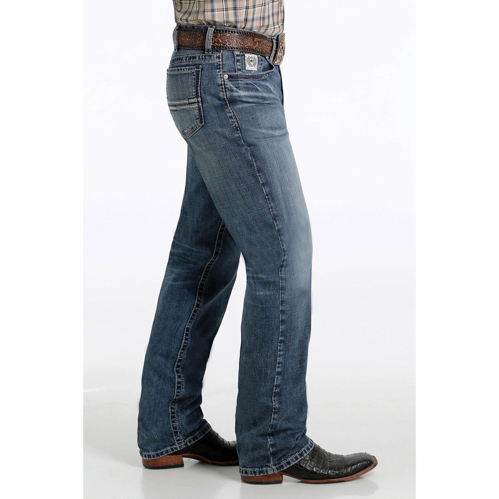 Modern Textured Advanced Stretch Recovery Cinch Men's Medium Wash/Stitched Pocket White Label Jeans