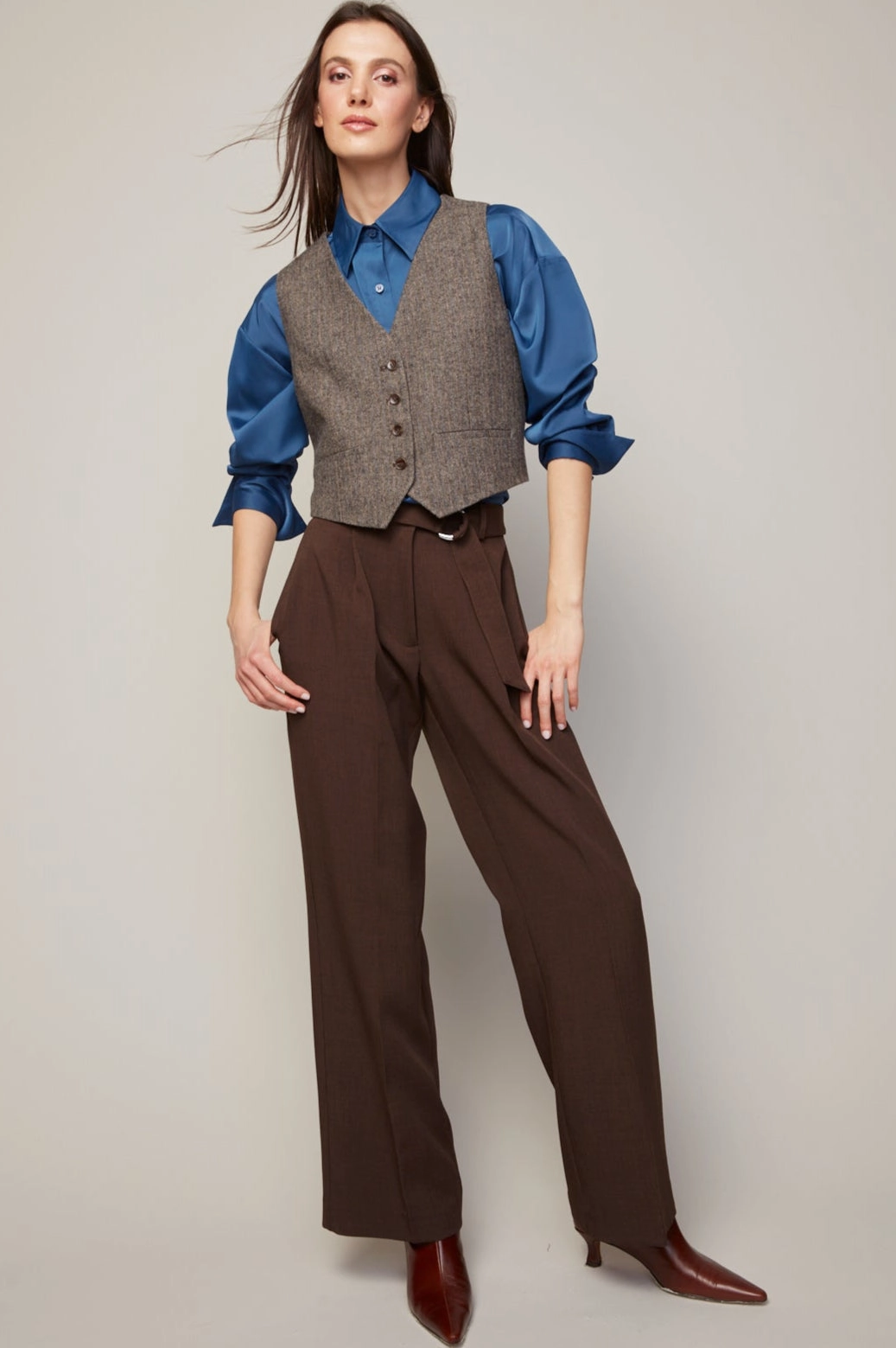 Benji Straight Leg Pant With Removable Belt - Java Relaxed Fit Design