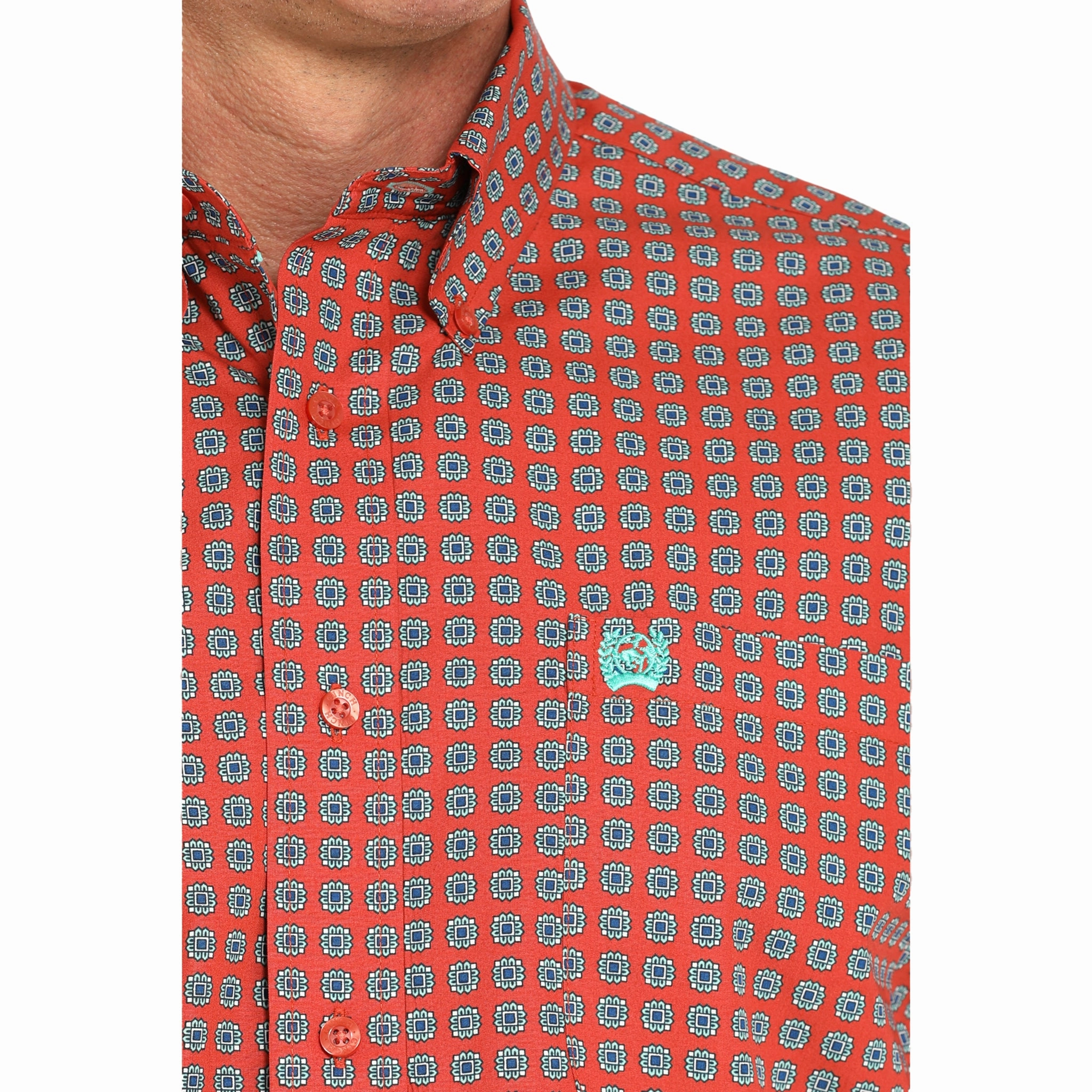 Tall Option Breathable Fit Cinch Men's Red Medallion Print Long Sleeve