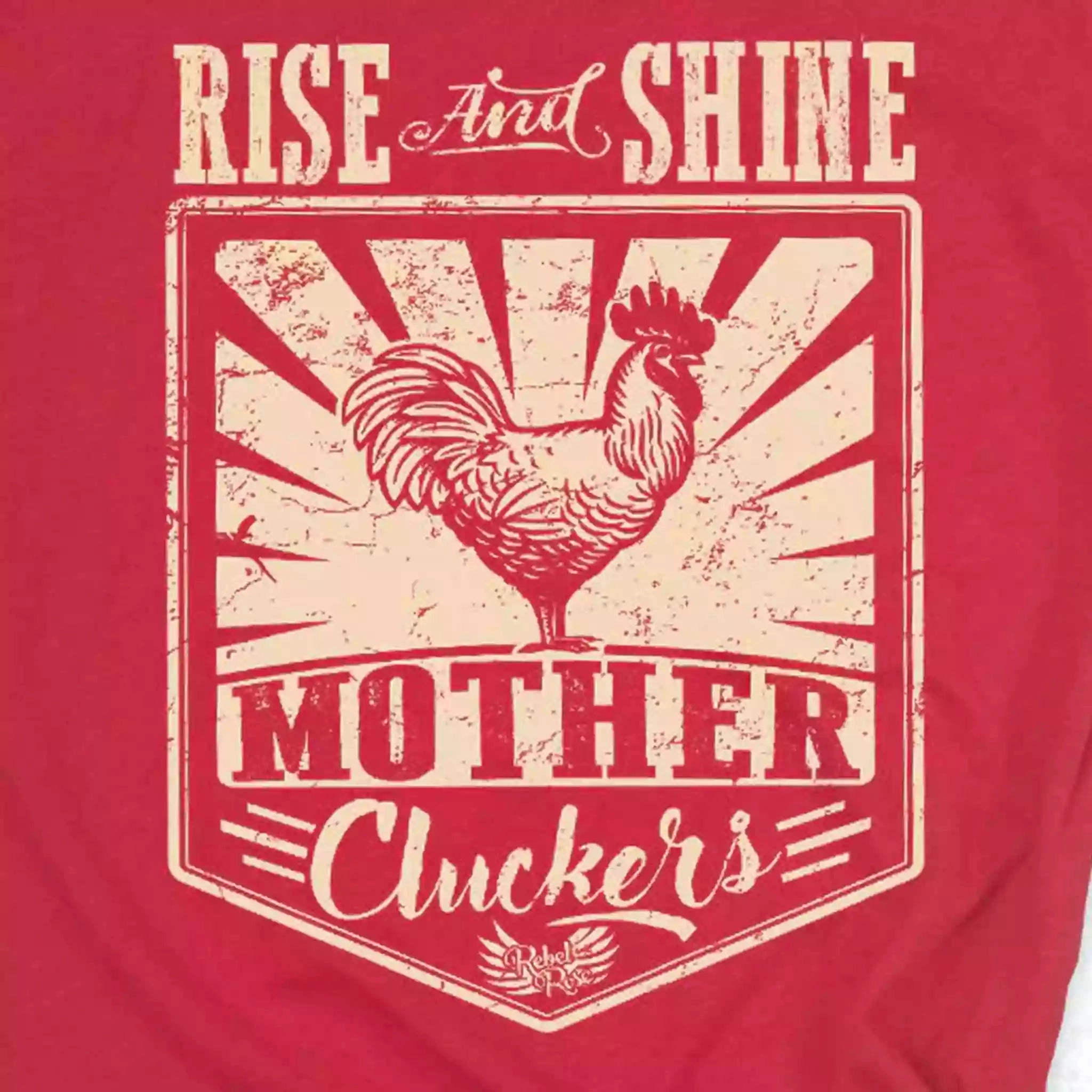 Red Crew Neck Tee with Cream Motif Rise & Shine Fitted Design