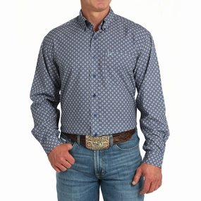 Cinch Men's Royal Blue Geo Arena Flex Shirt Solid Hue