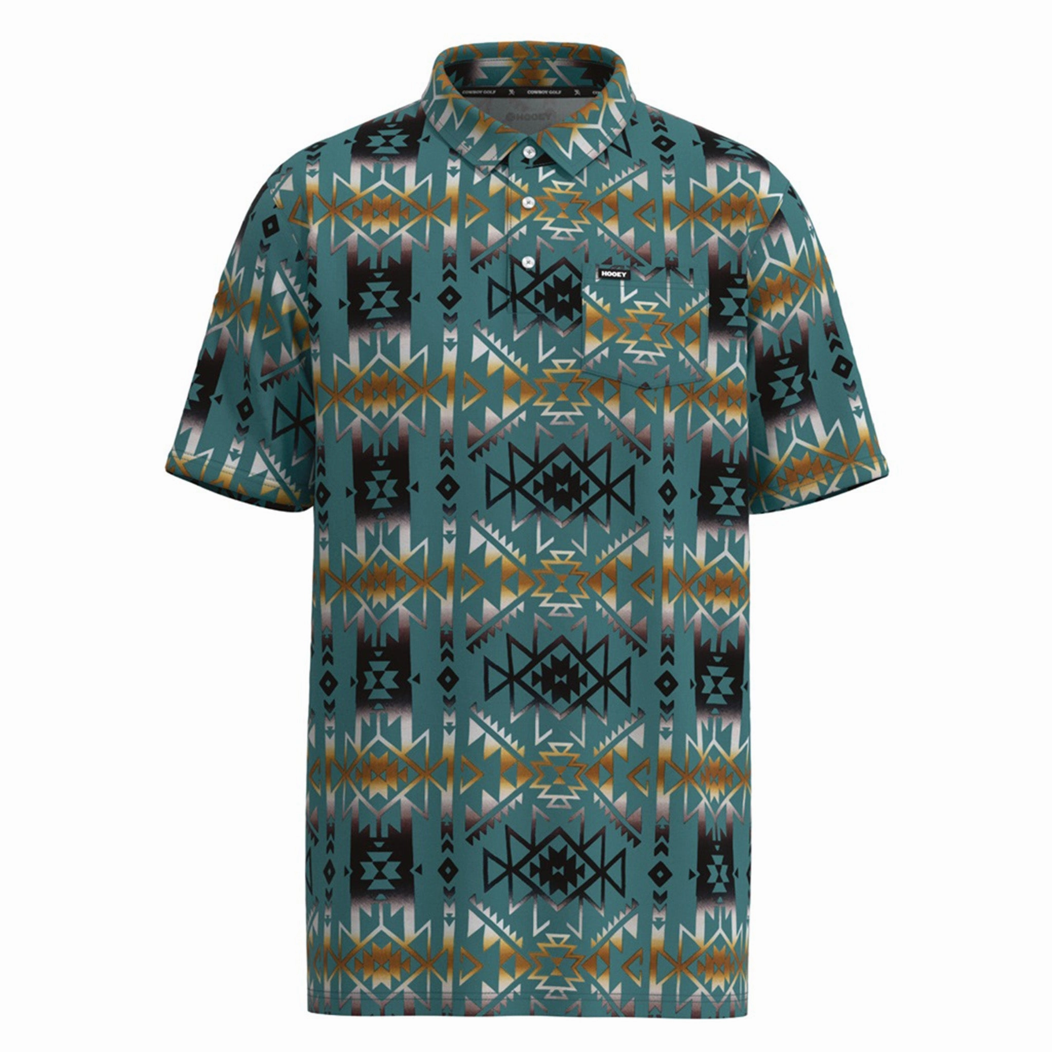 Hooey Men's "Hot Shot" Turquoise with Aztec Print Polo Fashionable Comfort Sporty Appeal