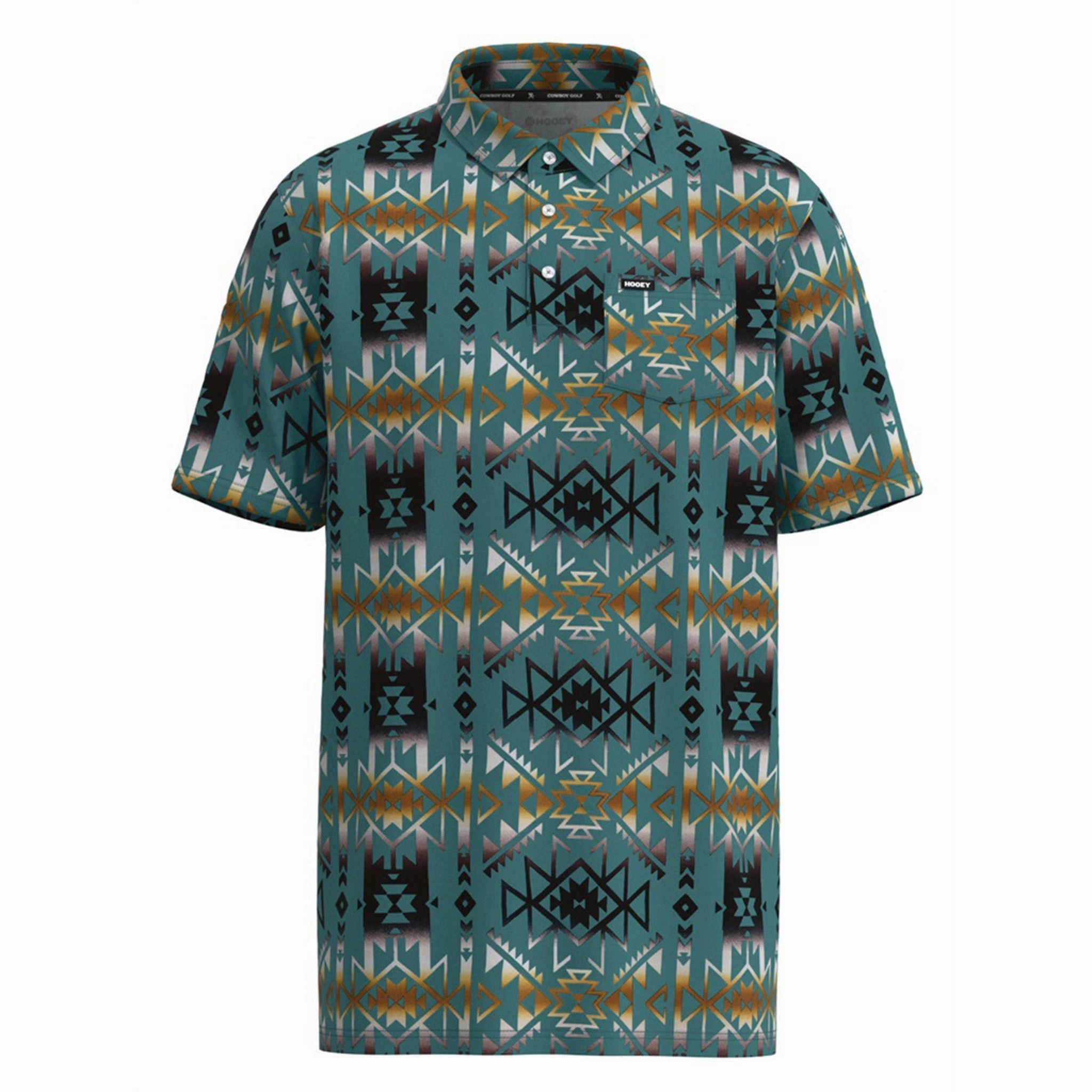 Hooey Men's "Hot Shot" Turquoise with Aztec Print Polo Stylish Detail
