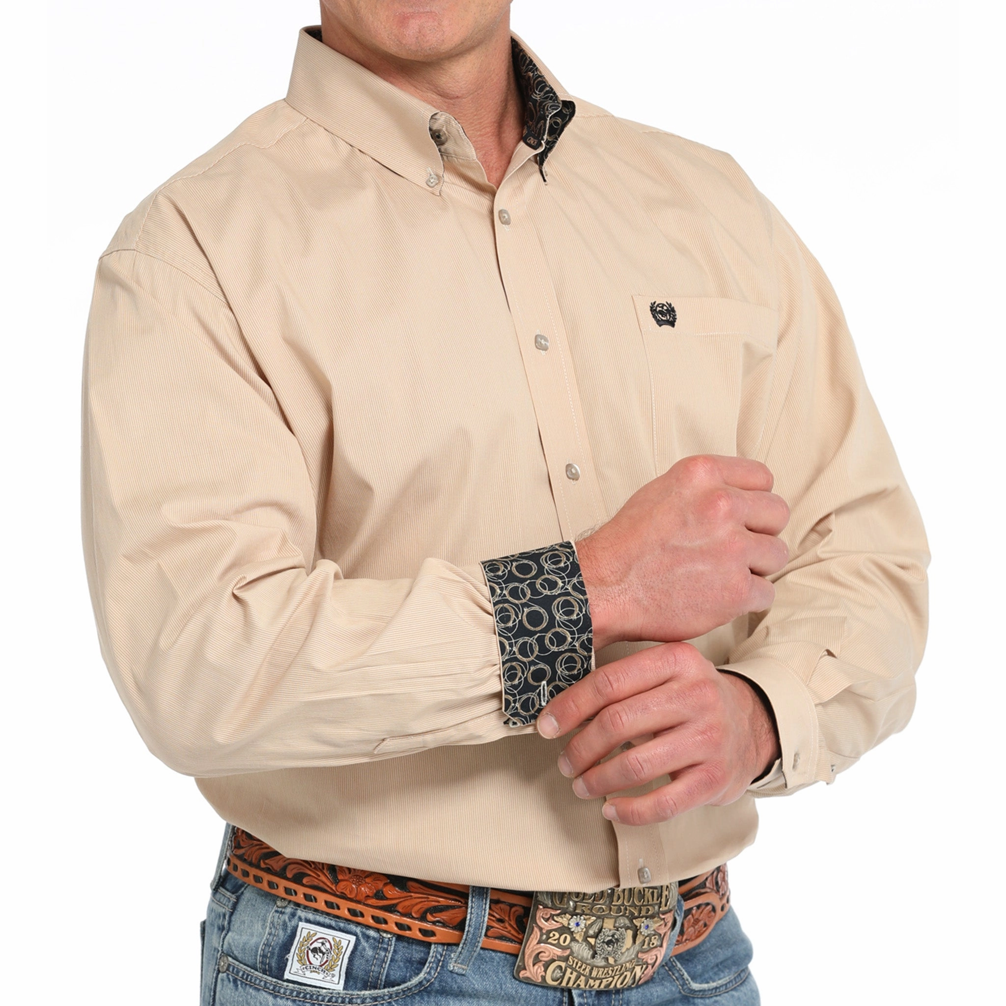 Graduation Ceremony Thermoregulating Layer Cinch Men's Gold Microstrip Long Sleeve Shirt