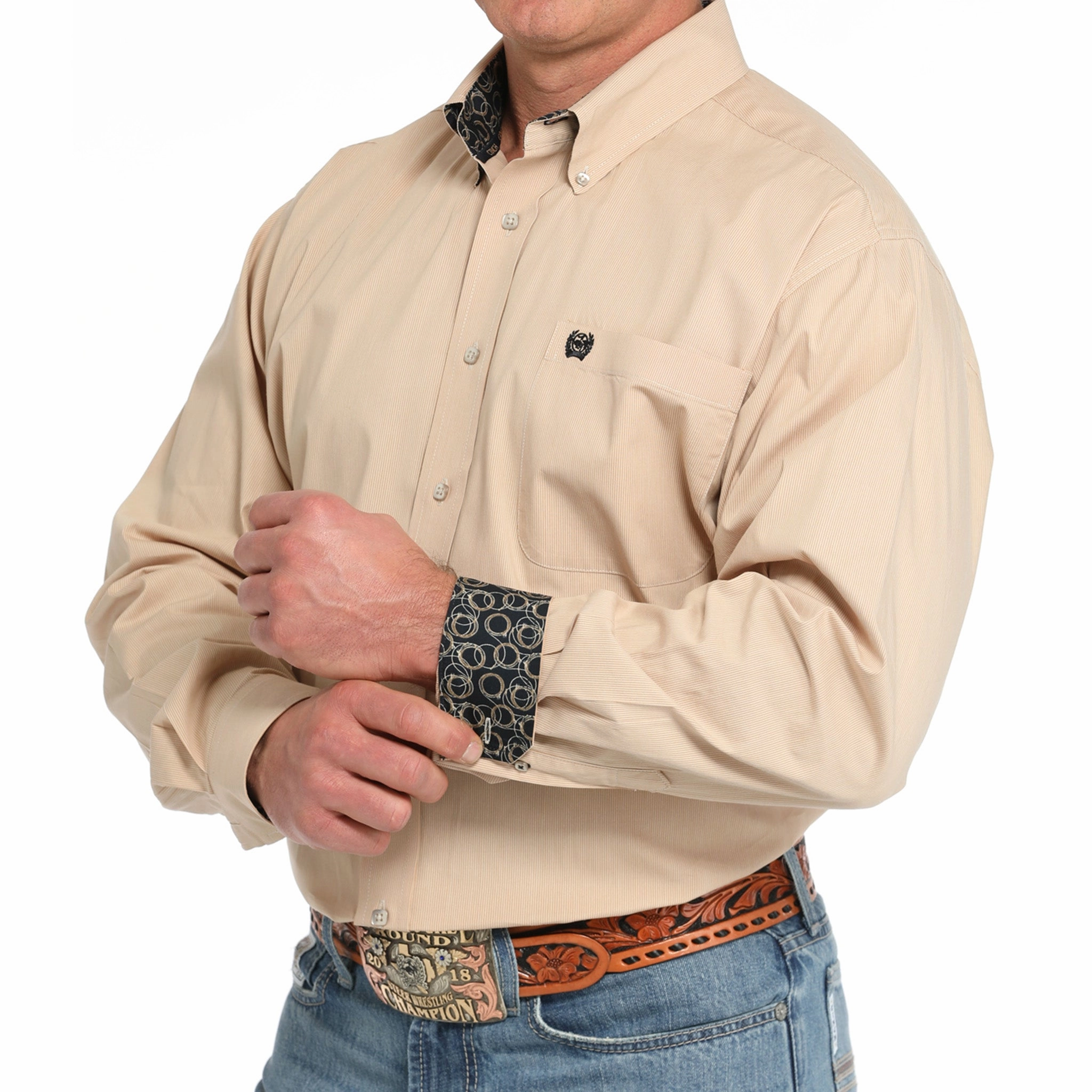 Cinch Men's Gold Microstrip Long Sleeve Shirt Winter Retreat