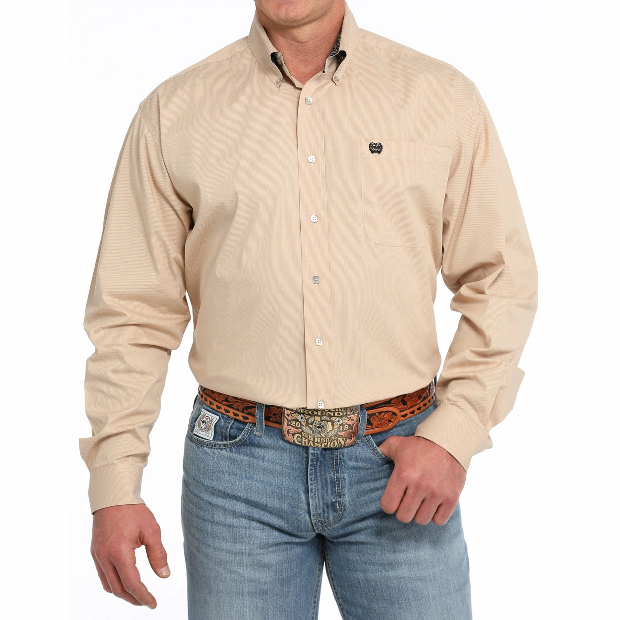 Holiday Gift Cinch Men's Gold Microstrip Long Sleeve Shirt