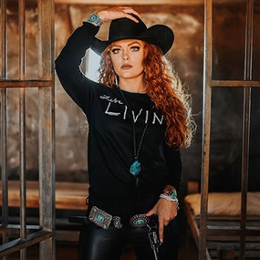 Full Coverage Fit Black Just Livin Tee