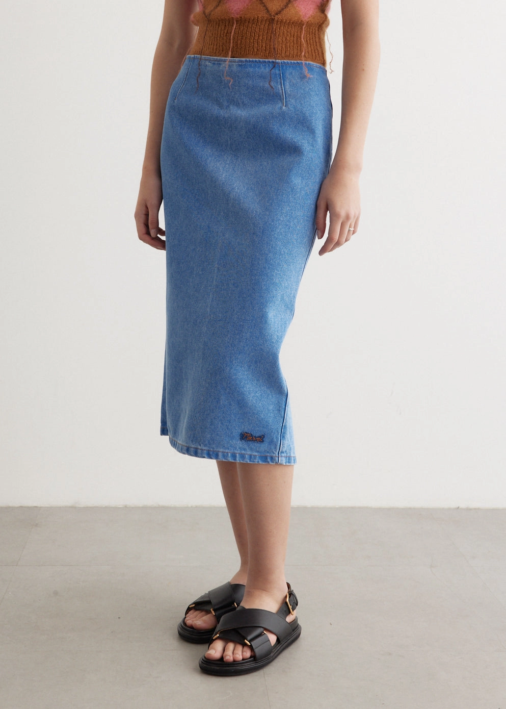 Adjustable Hem Machine wash safe Bleached Coated Denim Skirt