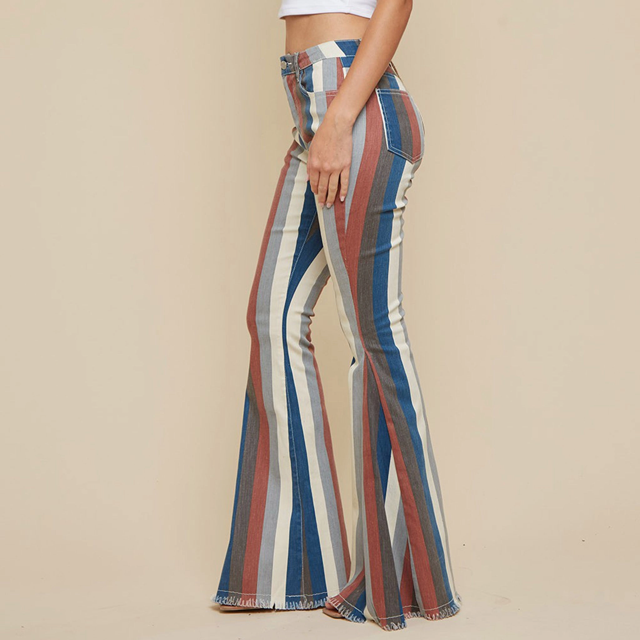 Clean Style Casual Days Blue Multi Striped Flare Jeans