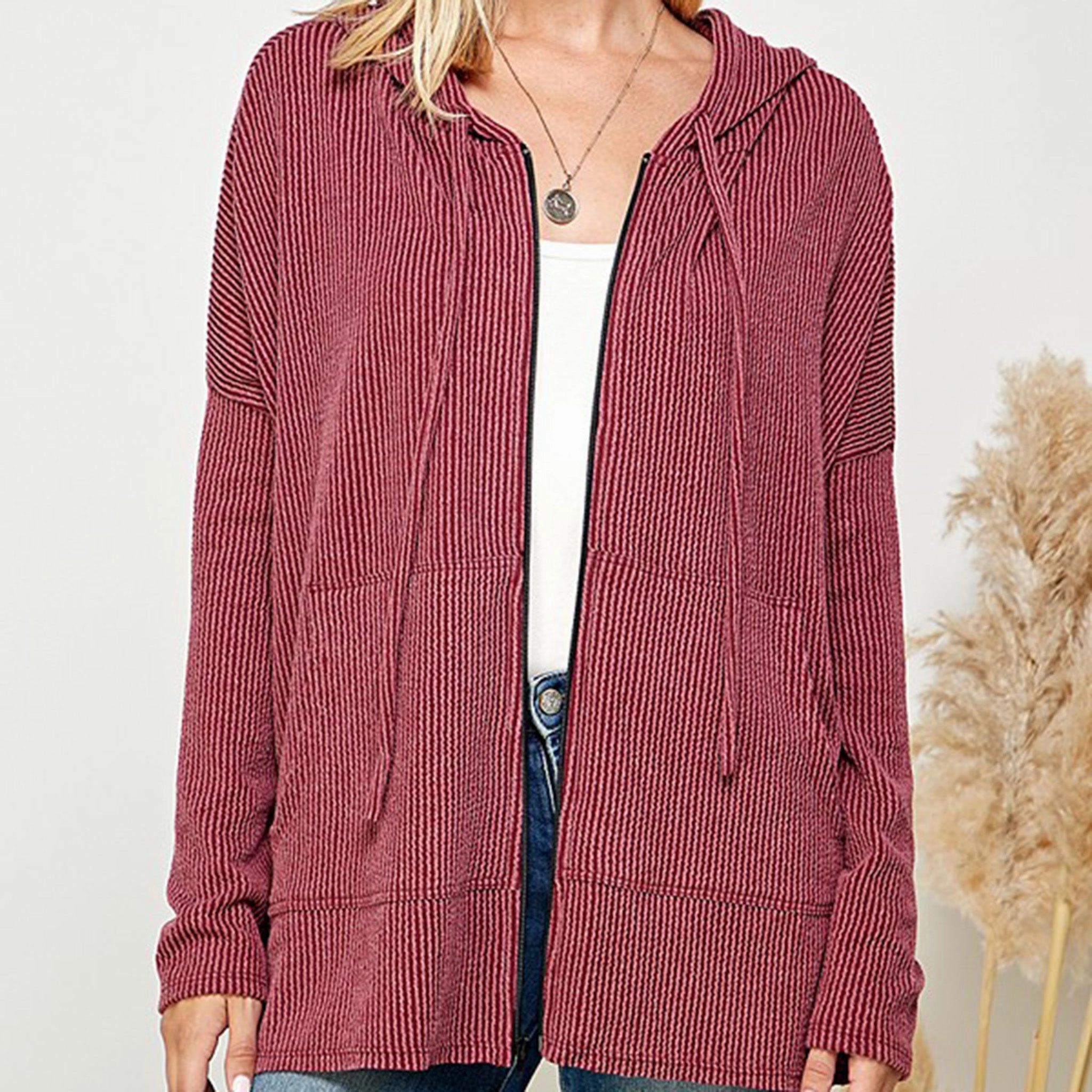 RubberizedButtonClosures Blumin Women's Burgundy Zip Up Hoodie