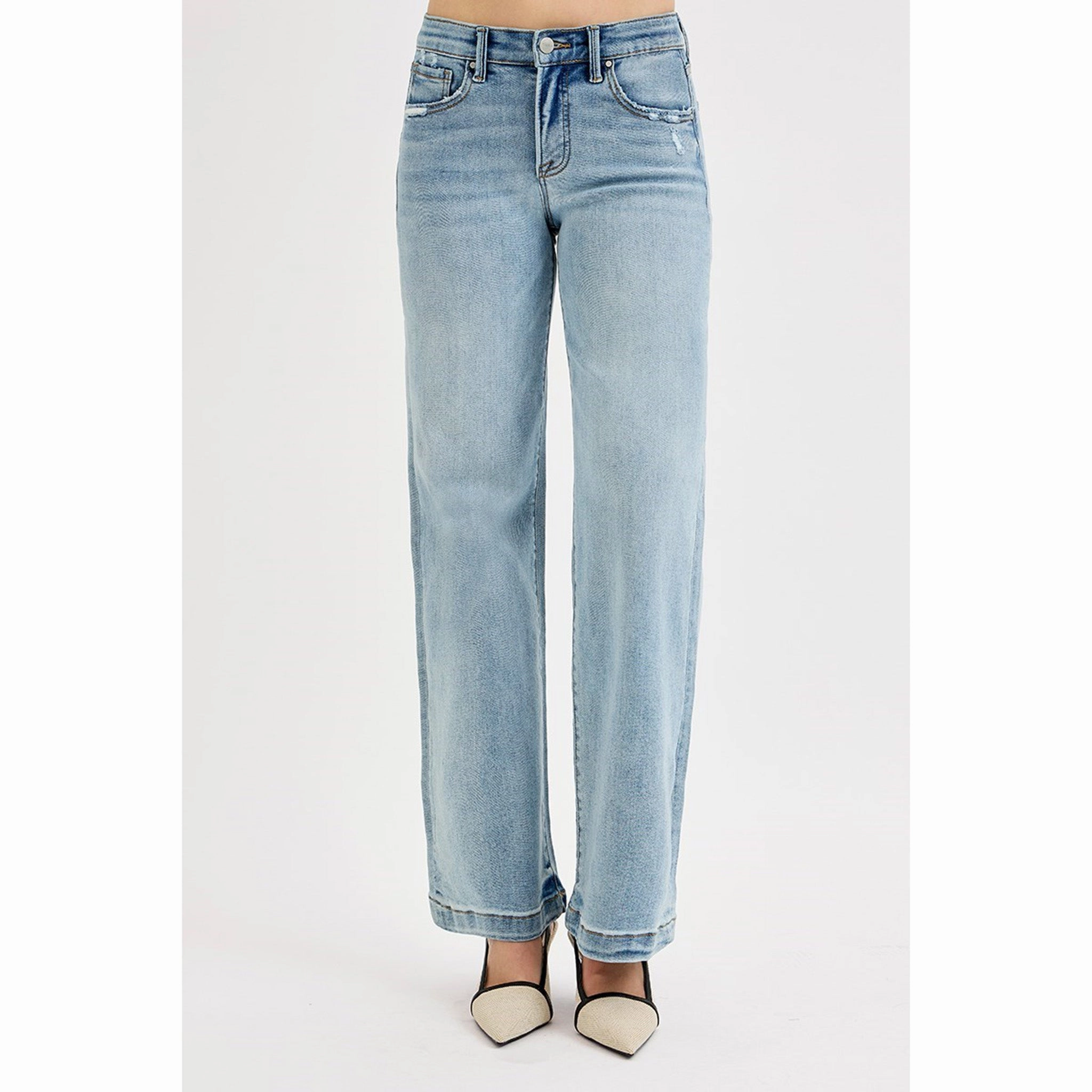 Sleek Look All-day Comfort Risen Women's Light Mid-Rise Wide Leg Jeans