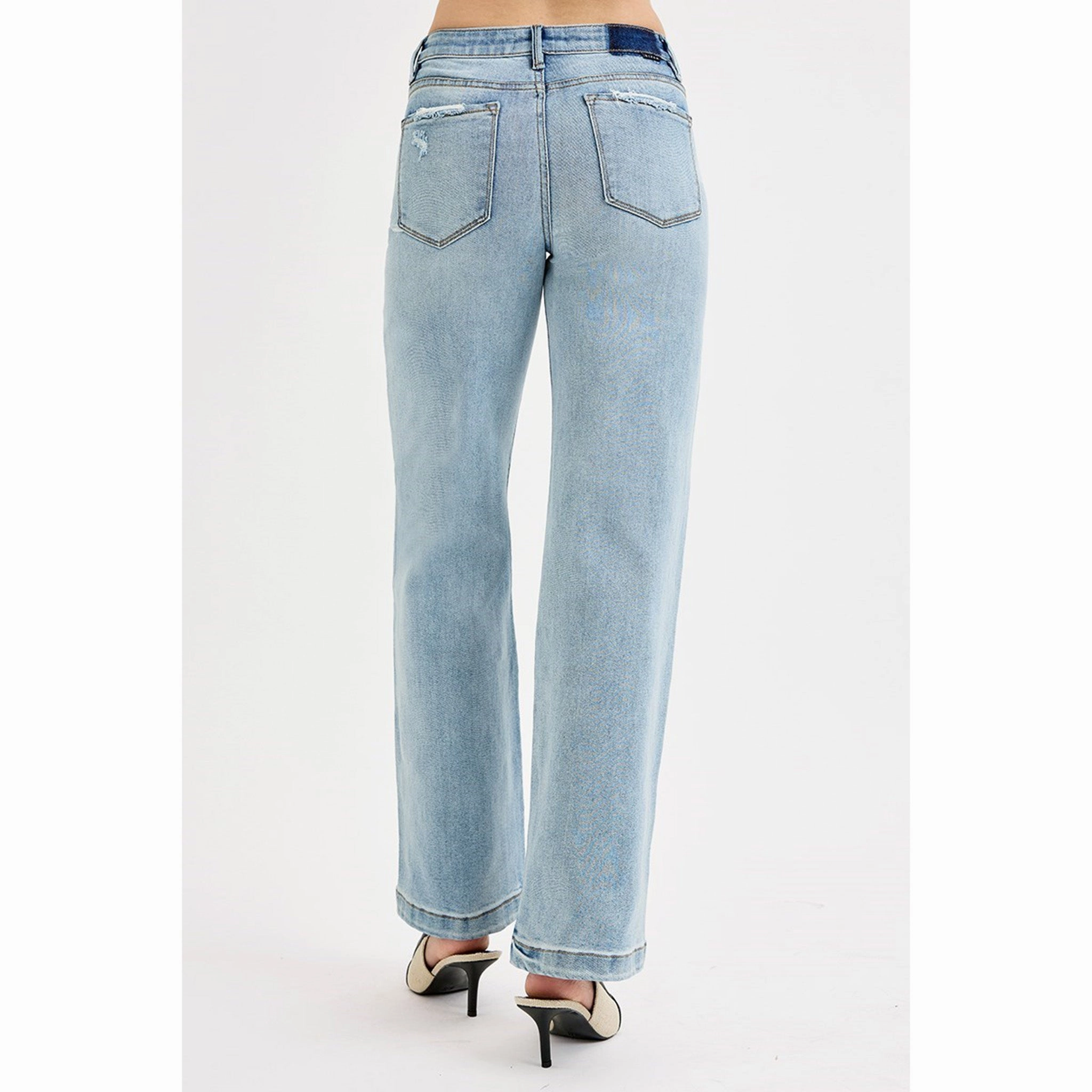 Risen Women's Light Mid-Rise Wide Leg Jeans Versatile Waist Design