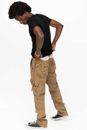 Easy Routine Festival Outfit Comfy Artist Vibe ROBINS NEW MILITARY STYLE CARGO PANTS IN KHAKI WITH AURUM AND SMOKY TOPAZ CRYSTALS