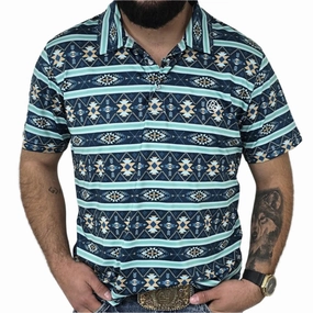 Premium Comfort Navy and Turquoise Aztec Polo