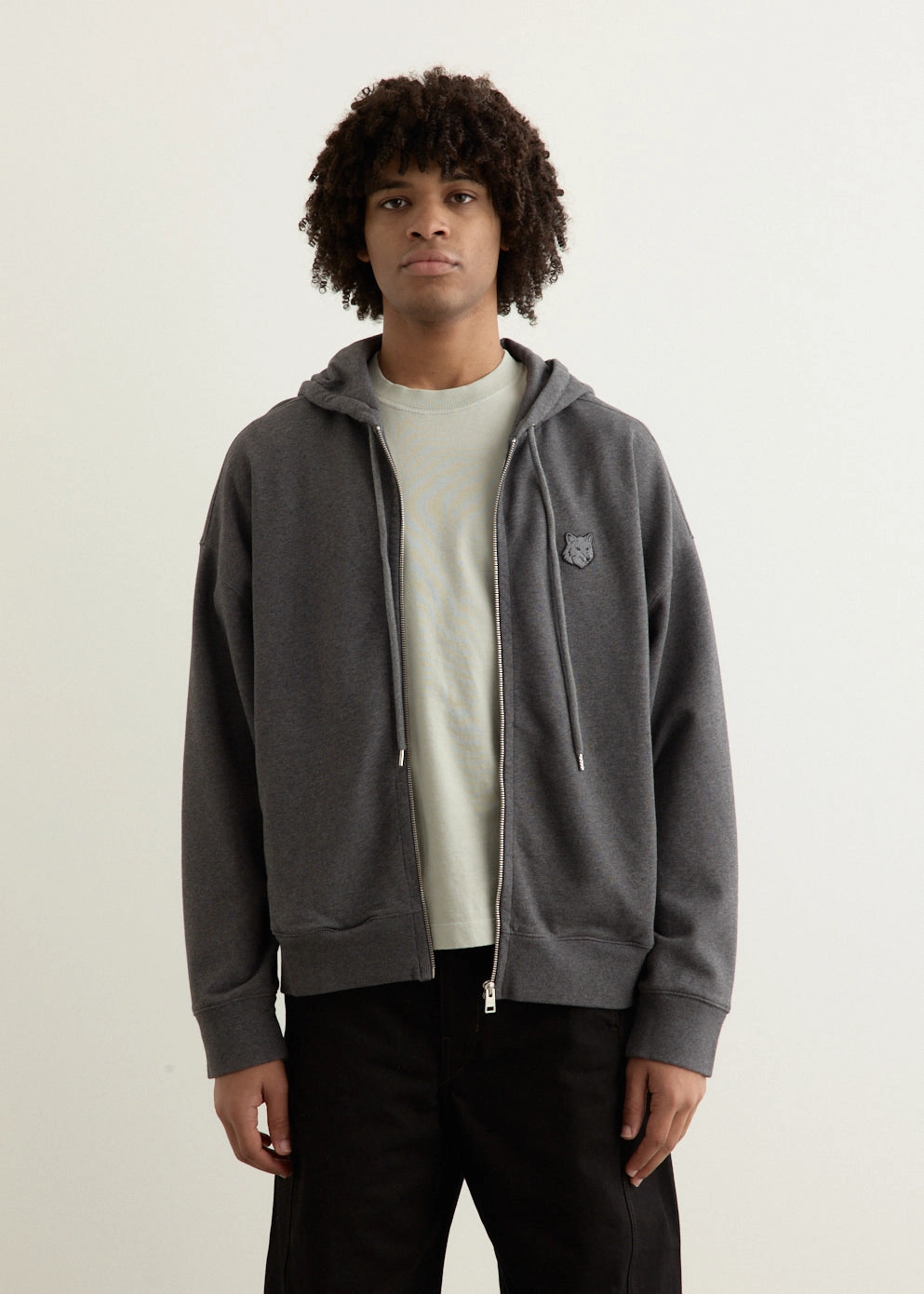 Bold Fox Head Patch Full Zip Oversized Hoodie Layered Wear