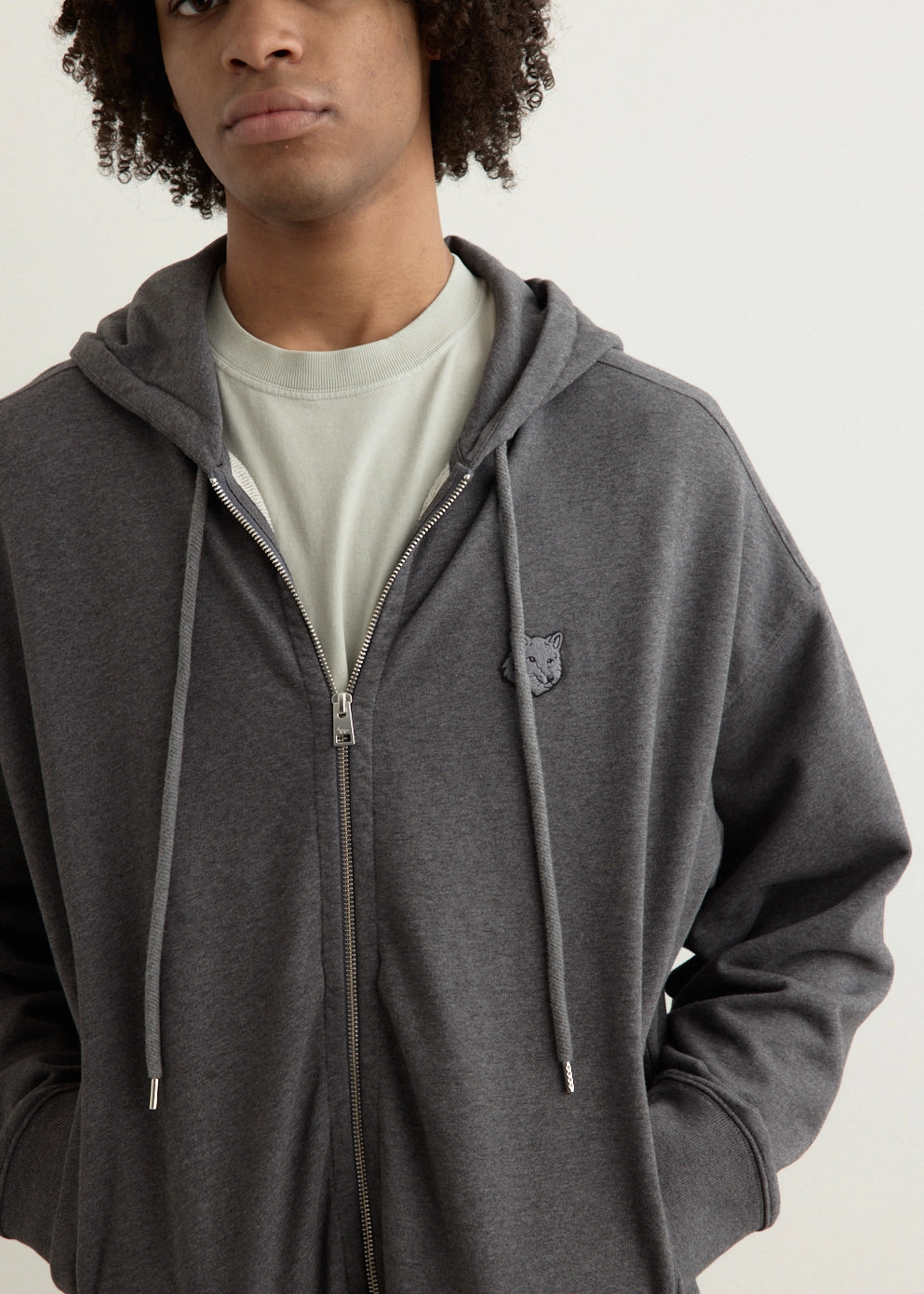 Bold Fox Head Patch Full Zip Oversized Hoodie UV Protective Coating Relaxed Knitwear