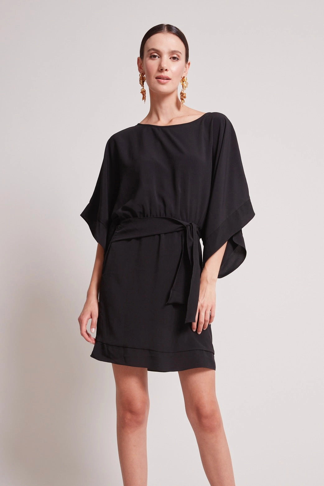 Comfortable and Flattering Teagan Kimono Sleeve Inspired Dress - Black