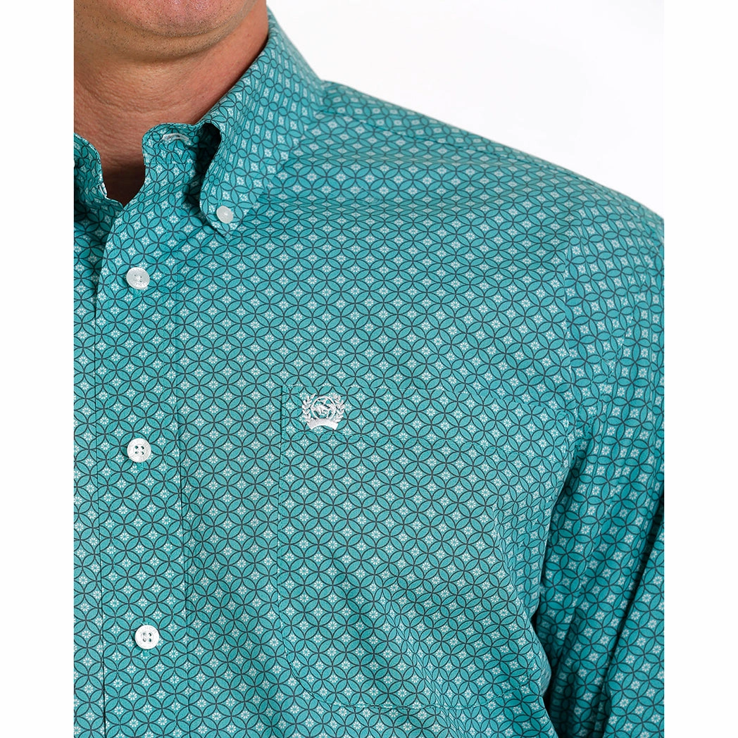 Comfort First Fit Stylish Element Cinch Men's Turquoise Print Long Sleeve