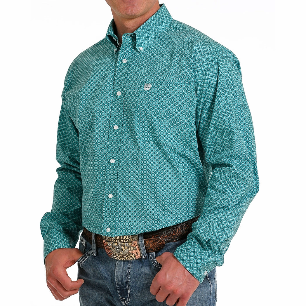 Cinch Men's Turquoise Print Long Sleeve Casual Day Recycled Polyester Blend