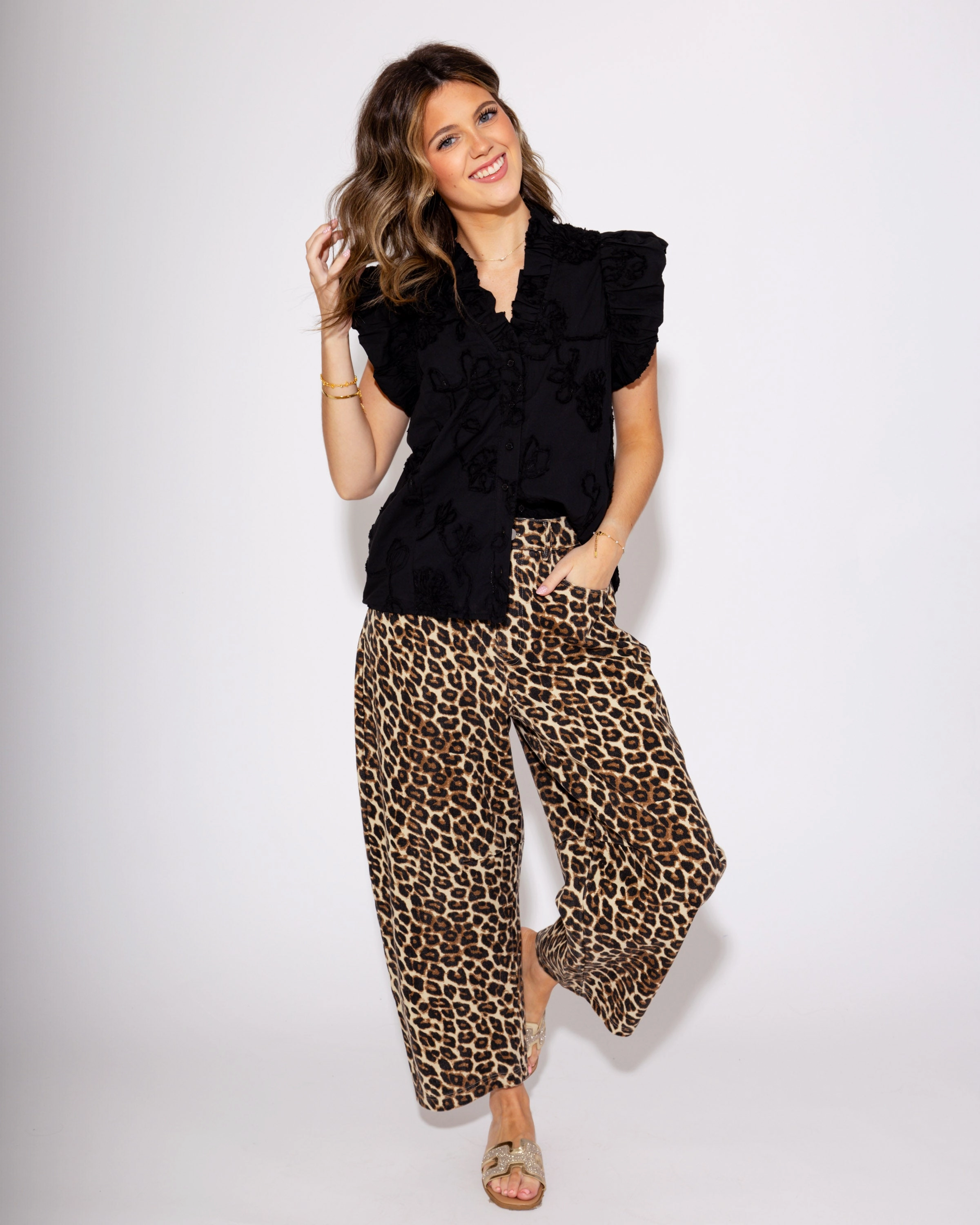 Wrinkle Free Fabric Treatment Bold Prowler Animal Print Barrel Jeans