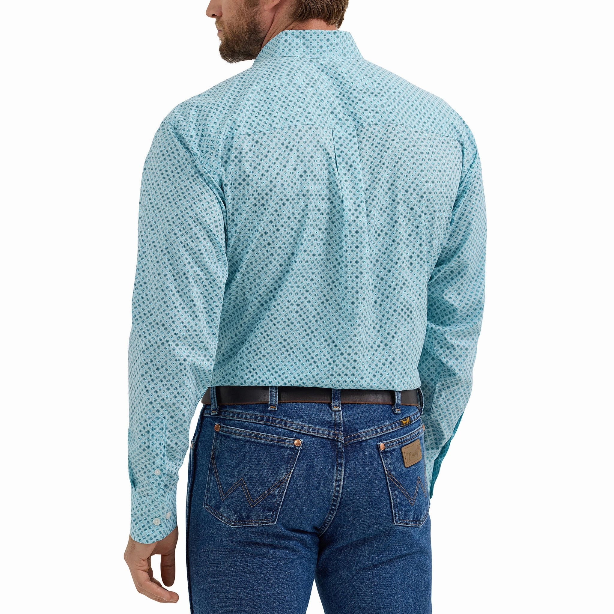 Wrangler Men's Light Blue Geometric Print Shirt Active Comfort Casual Look