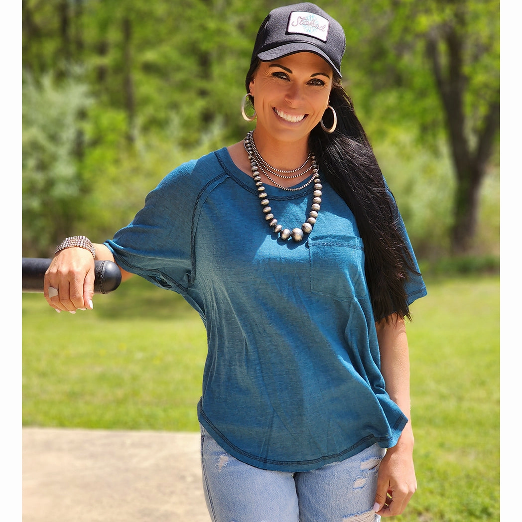 Teal Raw Hem Top AthleticInspired BreathableBack