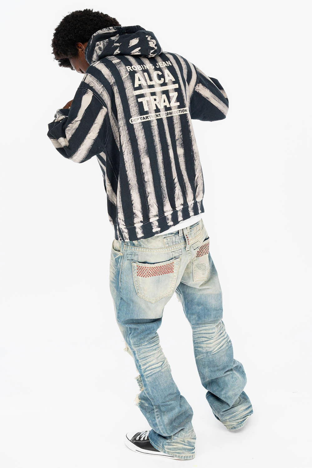 PRISONER BLACK/WHITE PULLOVER HOODIE  WITH RJ ALCATRAZ PRINT DESCRIPTION Moisture Wicking Technology