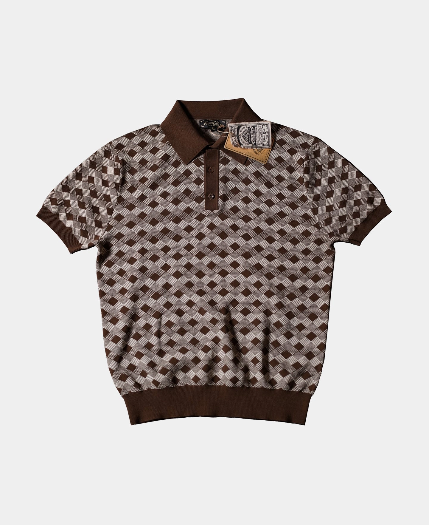 Sporty essentials Outdoor Style Diamond Pattern Retro Knitted Polo Shirt