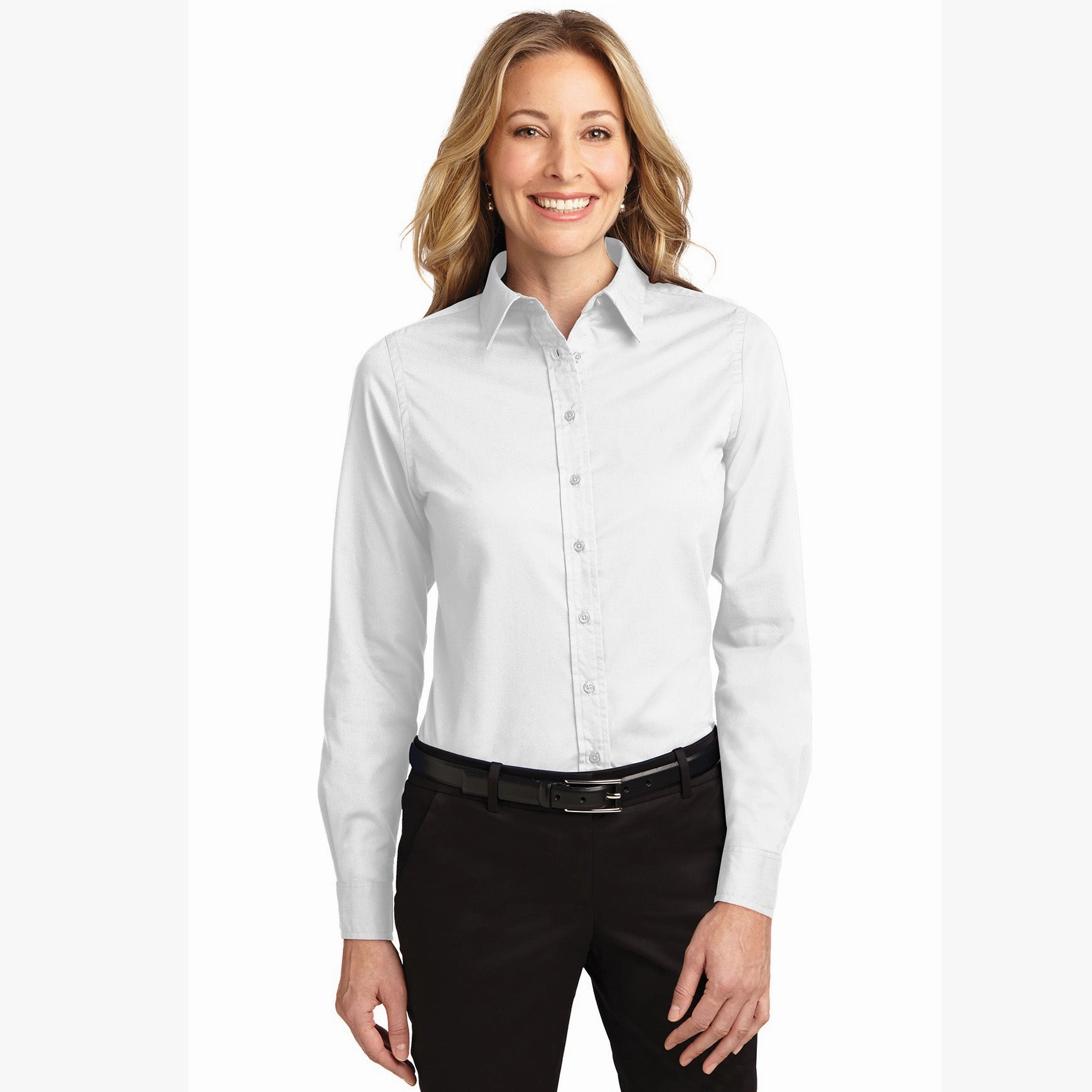 Ventilated Panel Design ribbed texture Port Authority Women's Solid White Light Stone Shirt