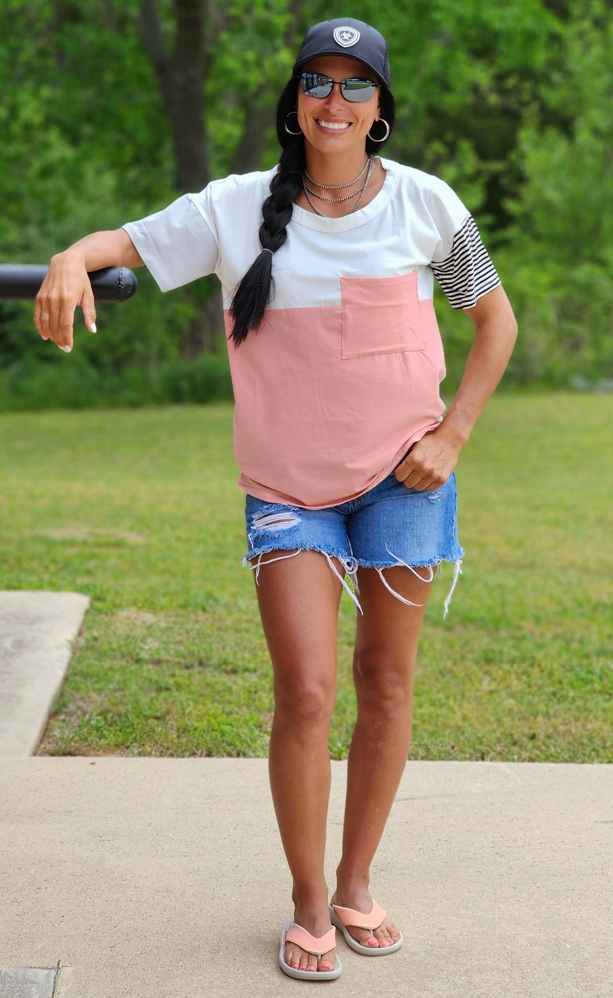 Ivory & Blush Color Block Tee Lightweight Thermal