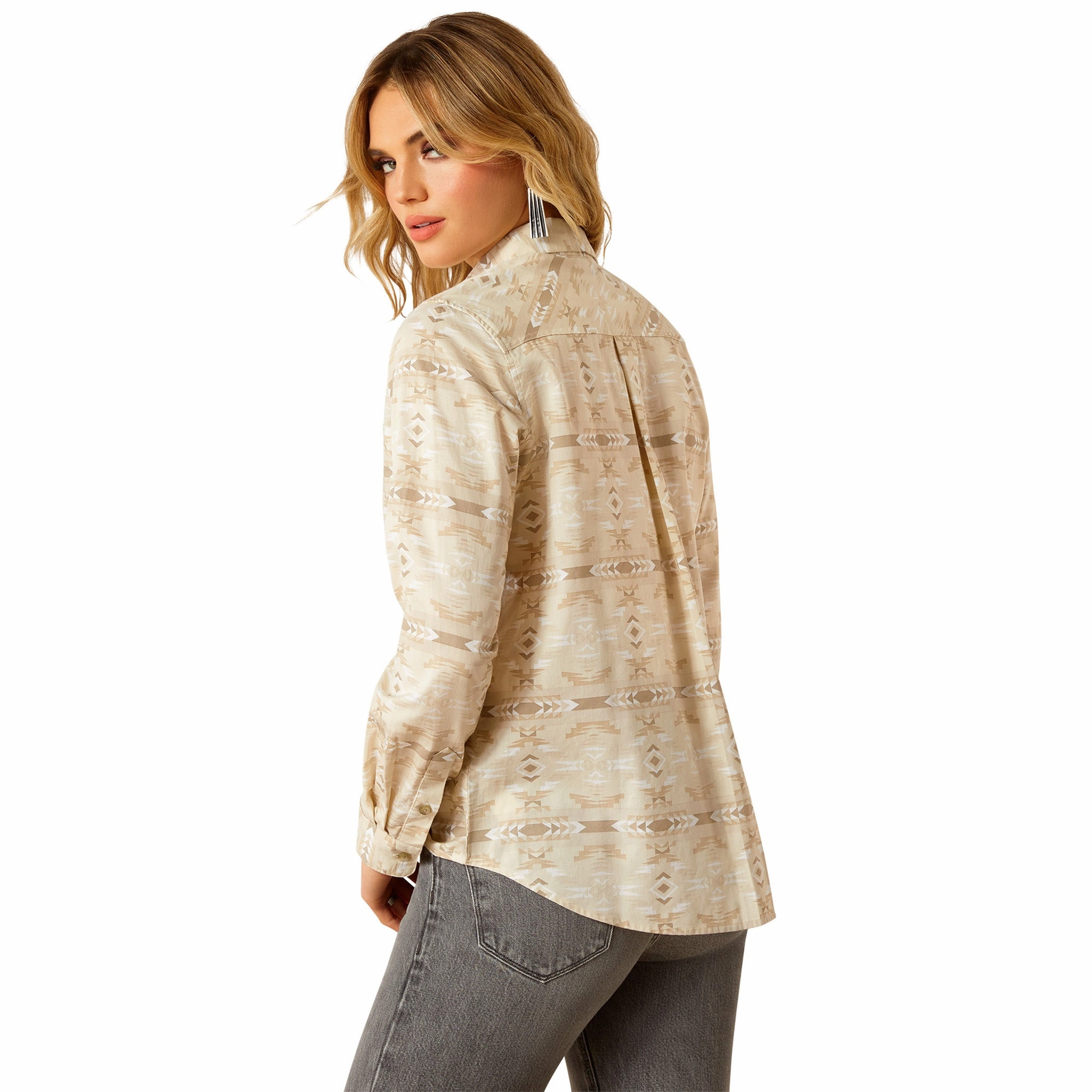 Ariat Billie Jean Shirt Sandstone Southwest Print SoftBrushed DoubleStitchedSeams