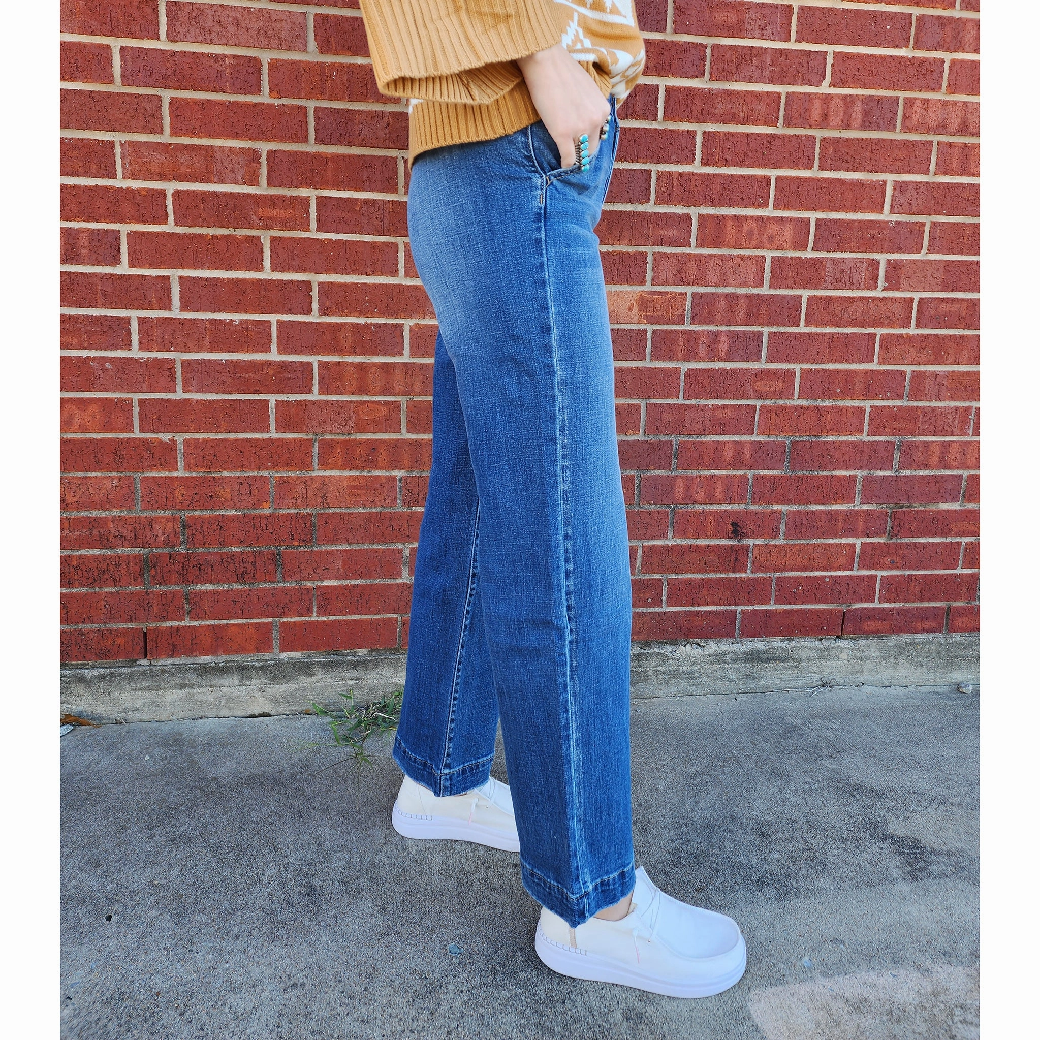 KanCan High Rise Wide Leg Trouser Customizable Hem Options City Walk Bold Look