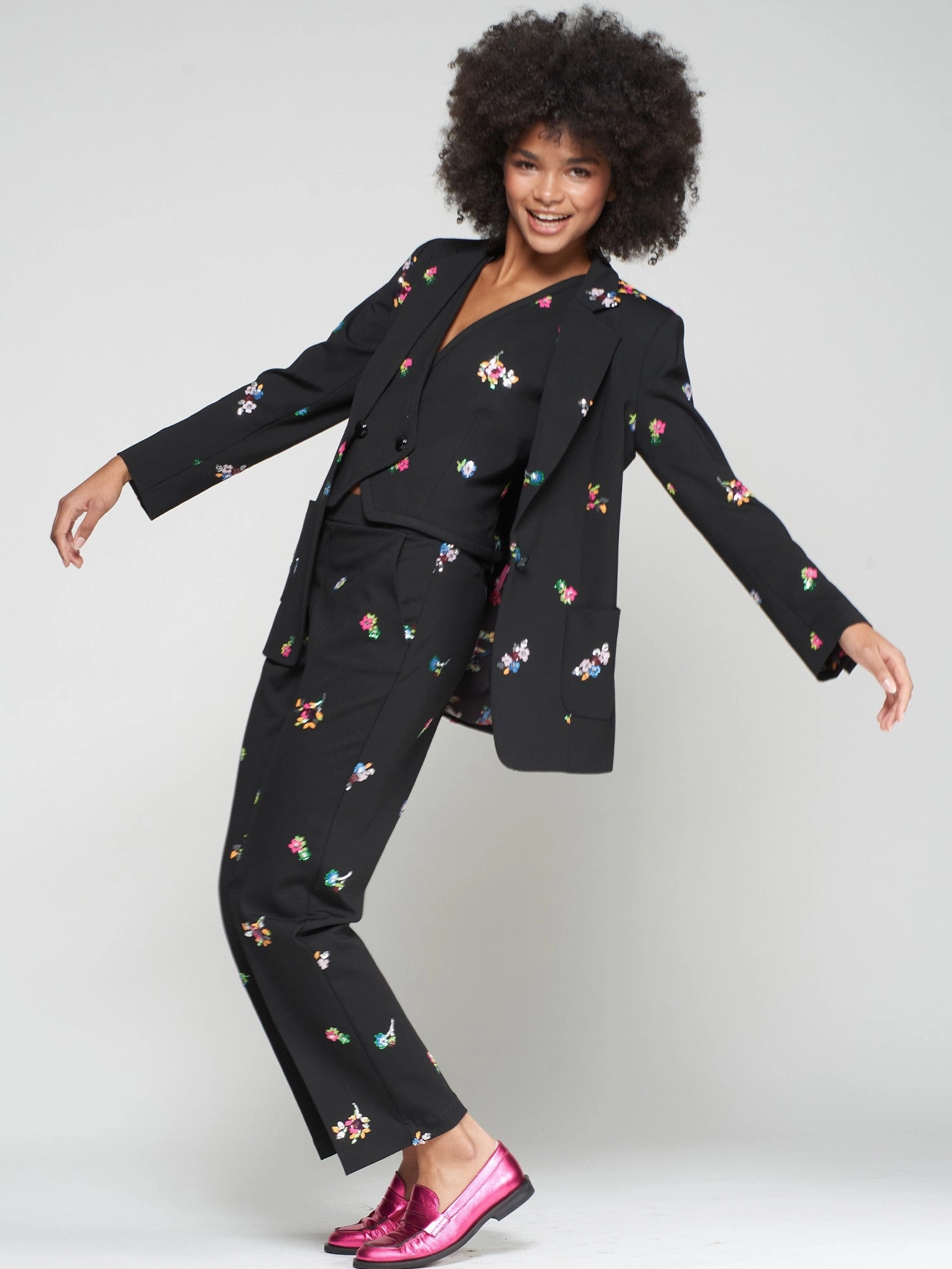 BreathableMeshLining 2 Aberturas Flores Blazer - Black Sustainable Textile Ultrasoft Inner Lining