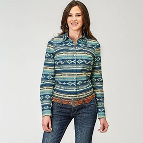 Roper Women's Blue Southwest Aztec Long Sleeve Multi Way Adjustable Fit AntiSlipGrip