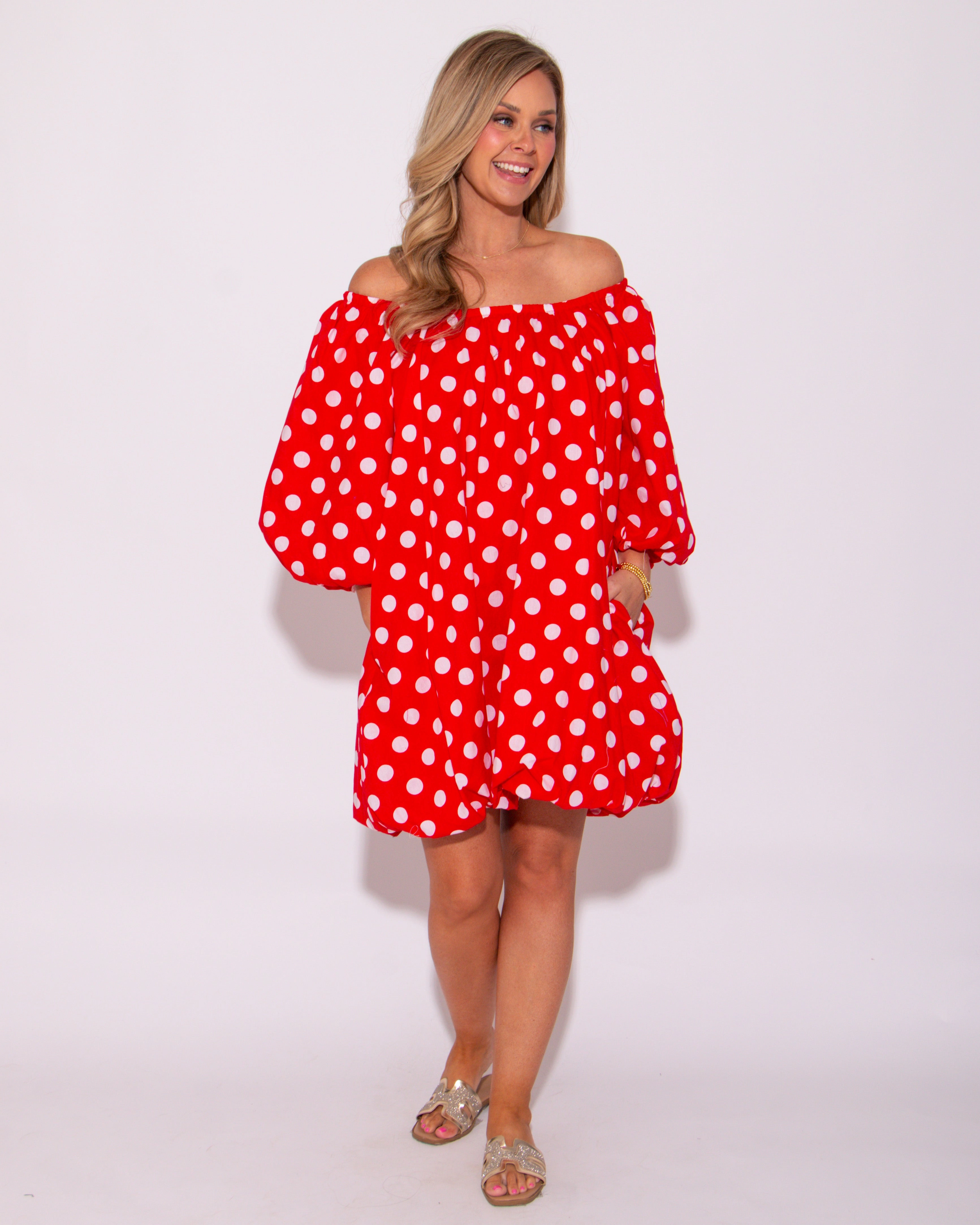 Lightweight Material Bohemian-Style Bubble Dot Beauty Red Polka Dot Dress