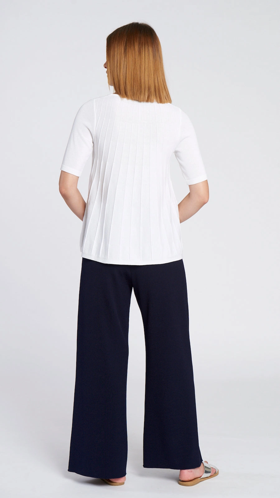 Multi Pocket System Work Friendly Briana Wide Leg Milano-Knit Pants - Dark Navy