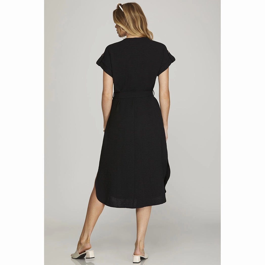 Flow Sleeve Black Tie Dress
