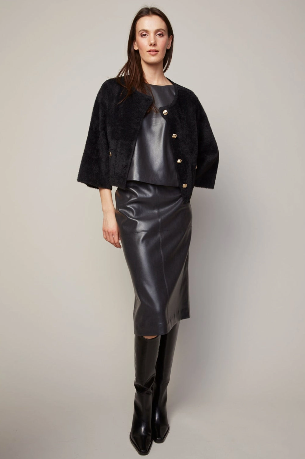 Bronte Buttoned Front Cardigan With Patch Pockets - Black Active Layer Fade Resistant Dye