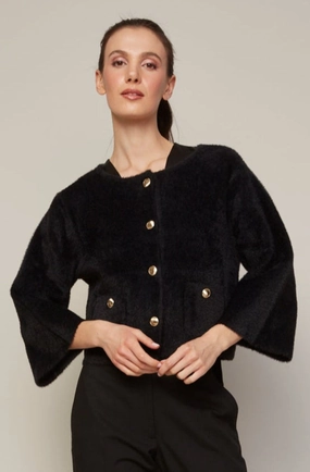 Bronte Buttoned Front Cardigan With Patch Pockets - Black Outdoor Flex