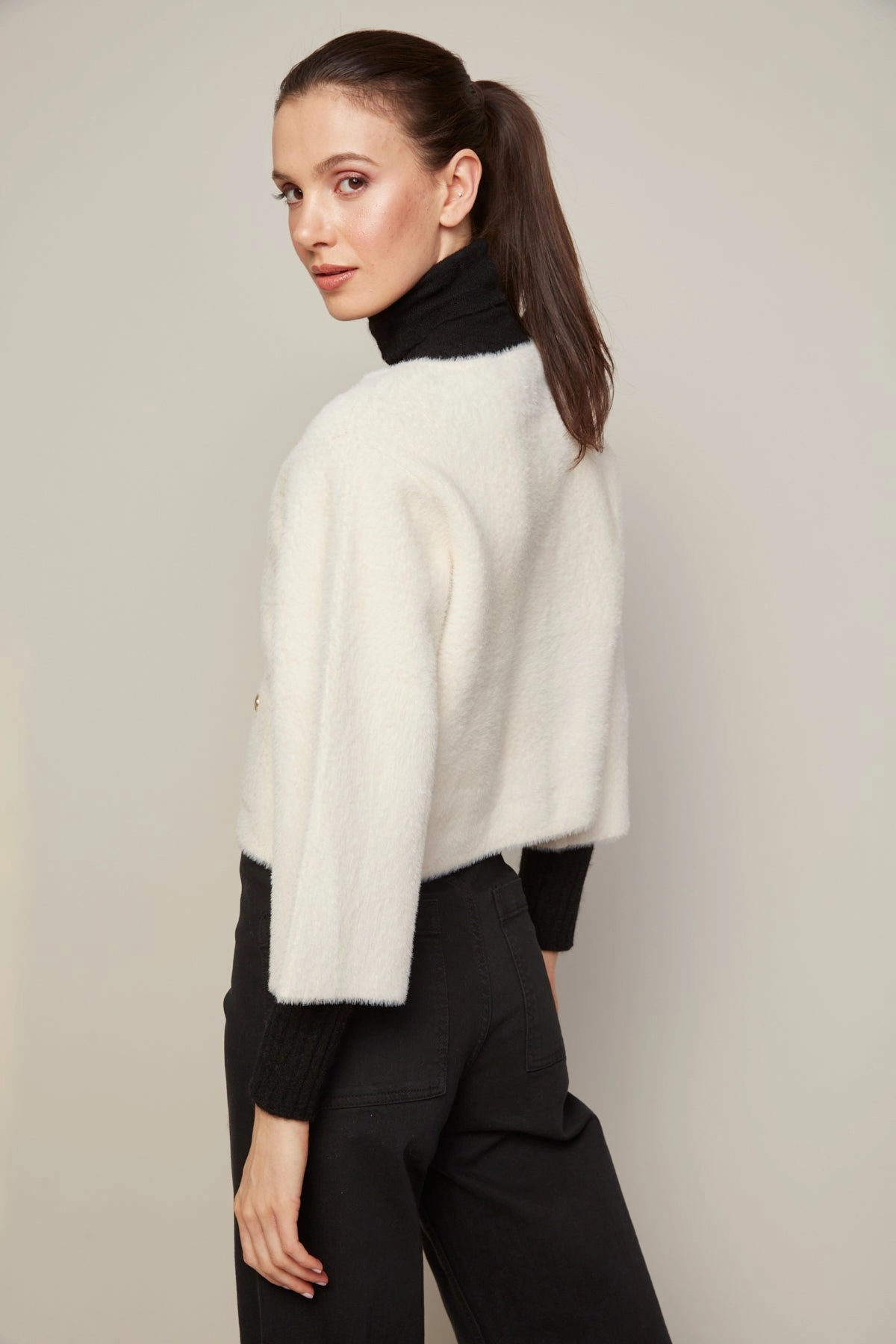 Bronte Buttoned Front Cardigan With Patch Pockets - Cream slim fit Chilly Fit Wear