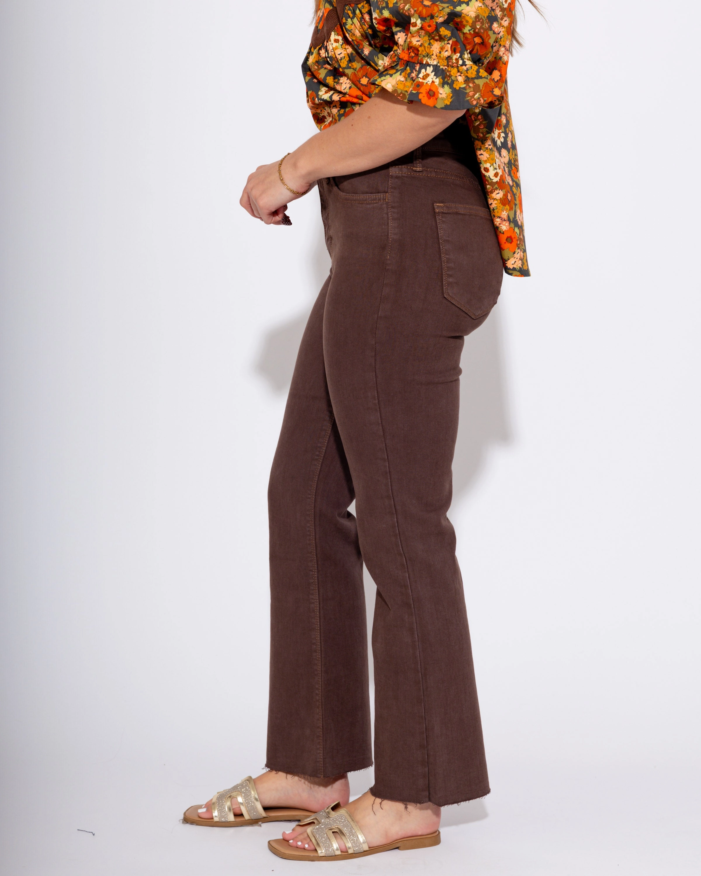 Work Ready Neutral Comfort Stretch Weave Brown Crop Flare Jeans