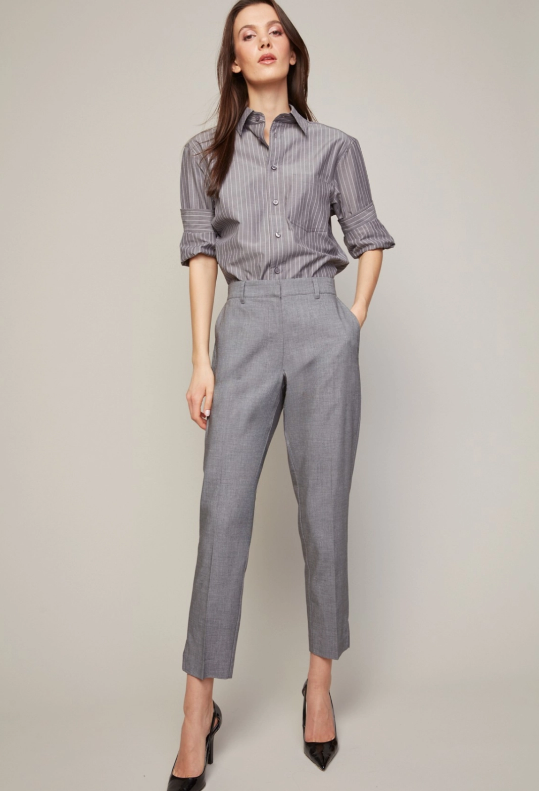 Rest Easy Bruce Slim Leg Ankle Pant With Slit - Light Charcoal